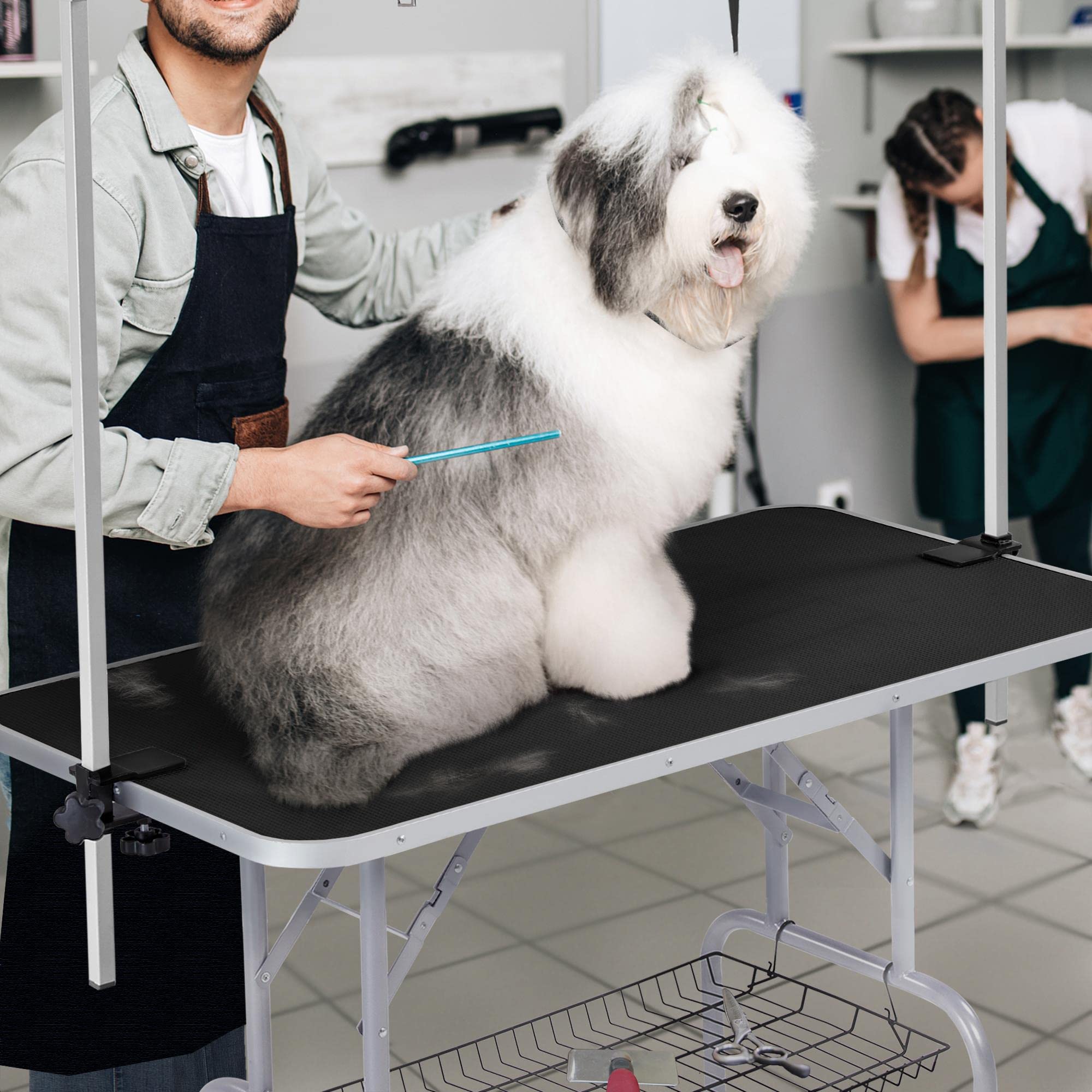 Yaheetech 45-Inch Large Heavy Duty Pet Dog Grooming Table W/Adjustable Overhead Arm, Clamps, Two Grooming Noose, Tray