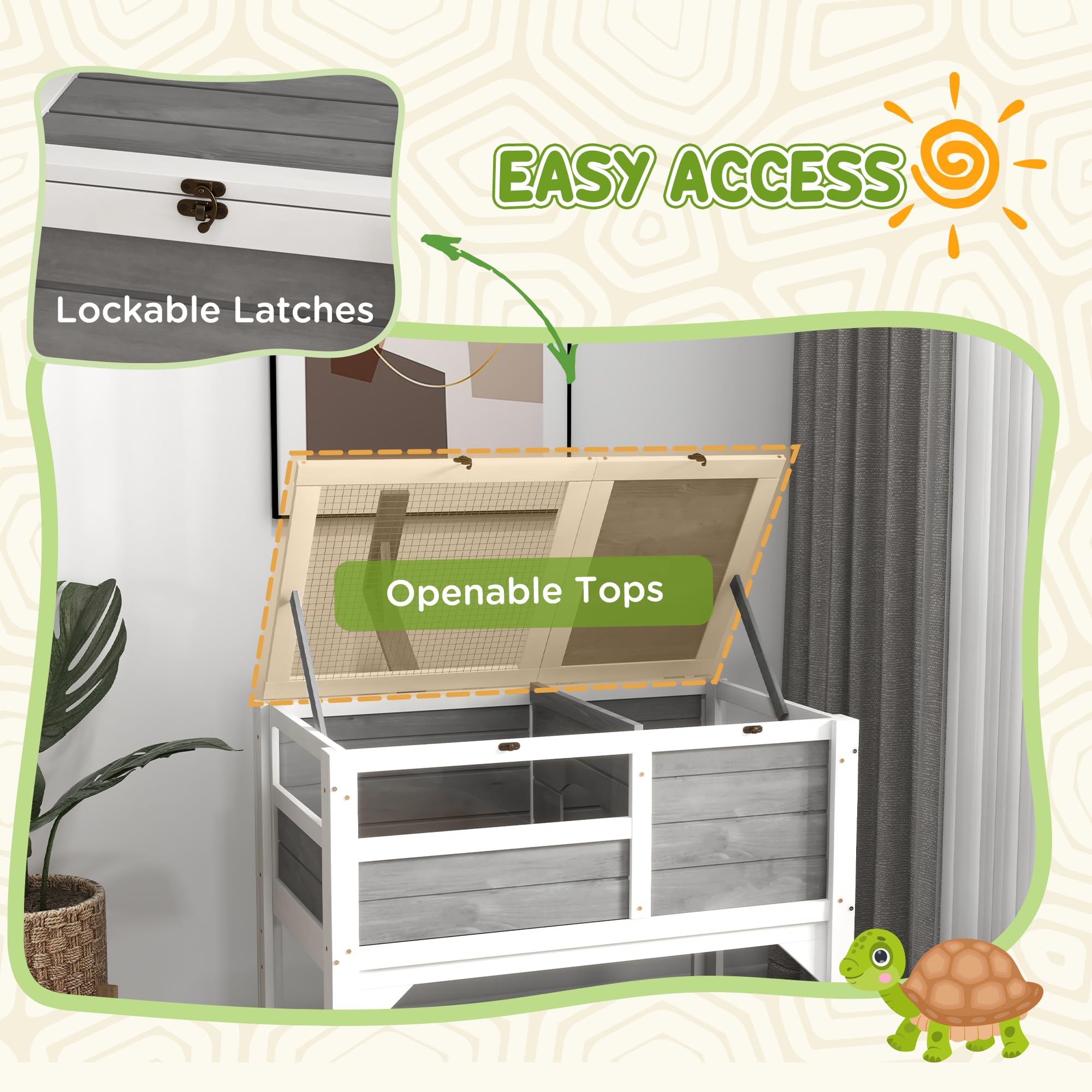 PawHut Tortoise Habitat with Shelf Storage, Tortoise Enclosure with Weather Protection, Reptile Enclosure with Tray, Light Suppo