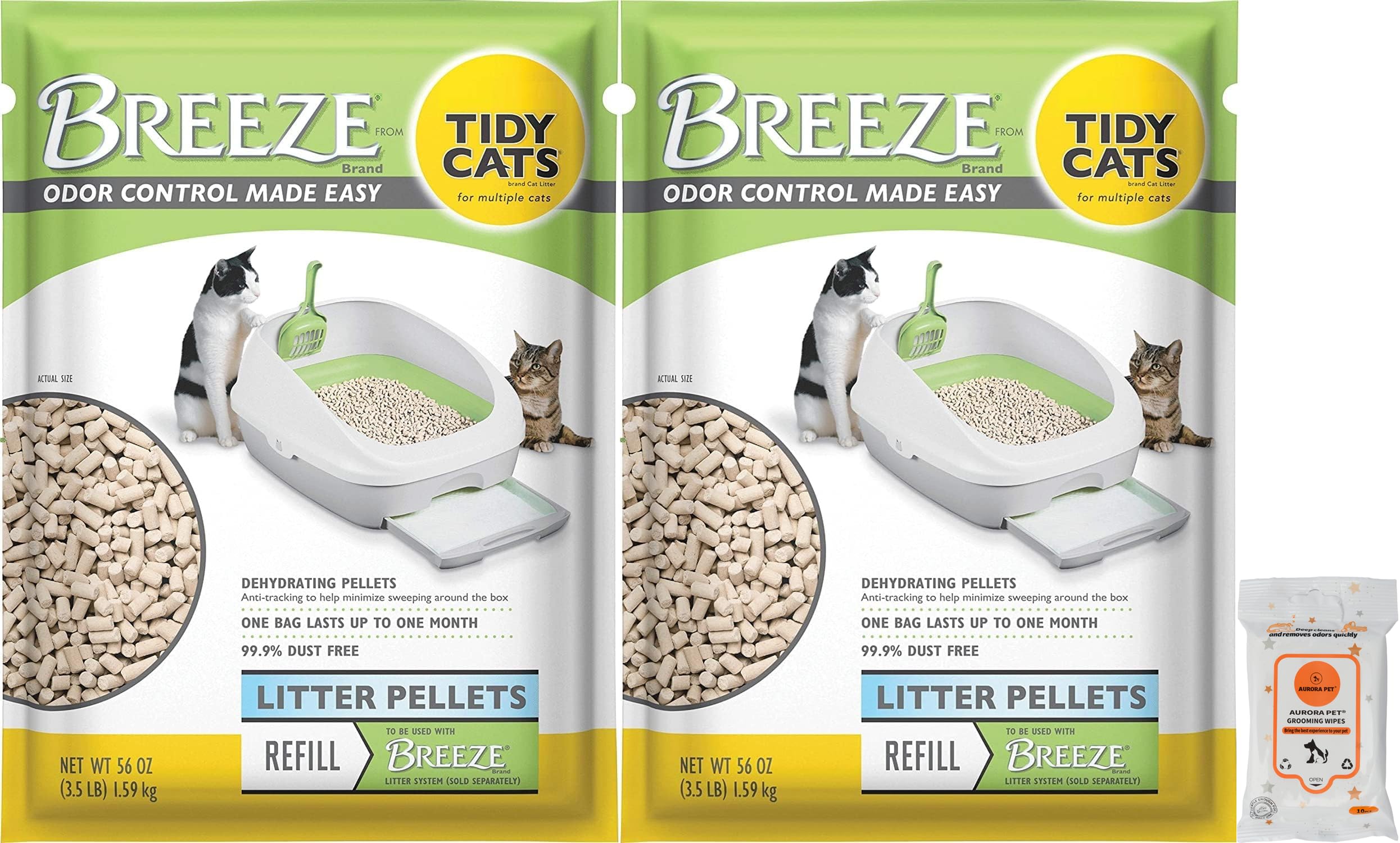 (2 Pack) Tidy Cat Breeze Pellets, 3.5 Lbs With Aurora Pet Wipes