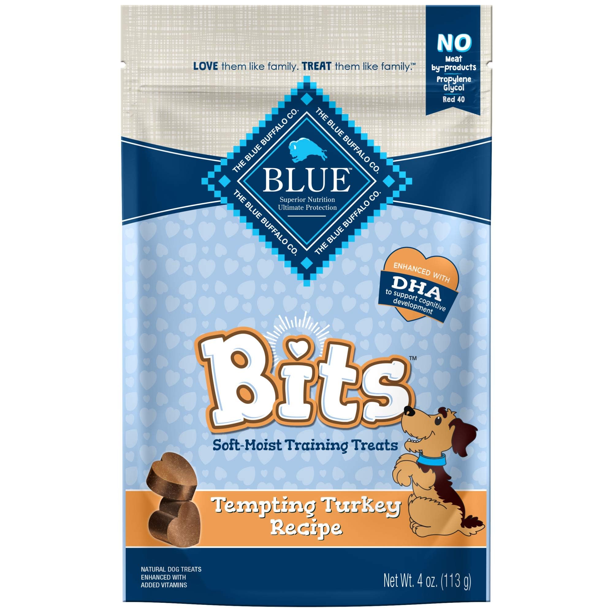 Blue Buffalo Bits Soft Dog Treats for Training, Made With Natural Ingredients & Enhanced with DHA, Turkey Recipe, 4-oz Bag