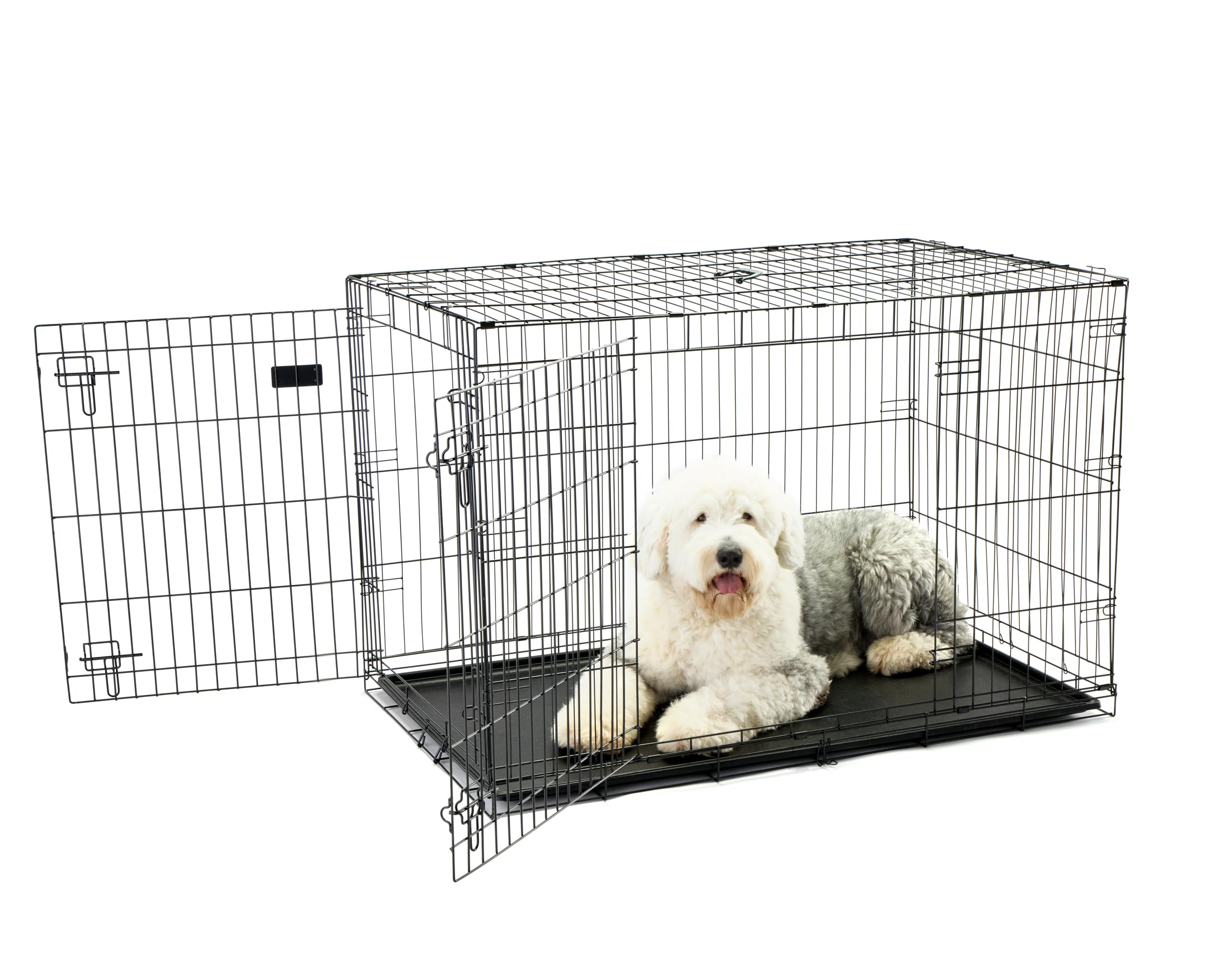 Secure And Compact Double Door Metal Dog Crate, Extra Large With Divider Panel