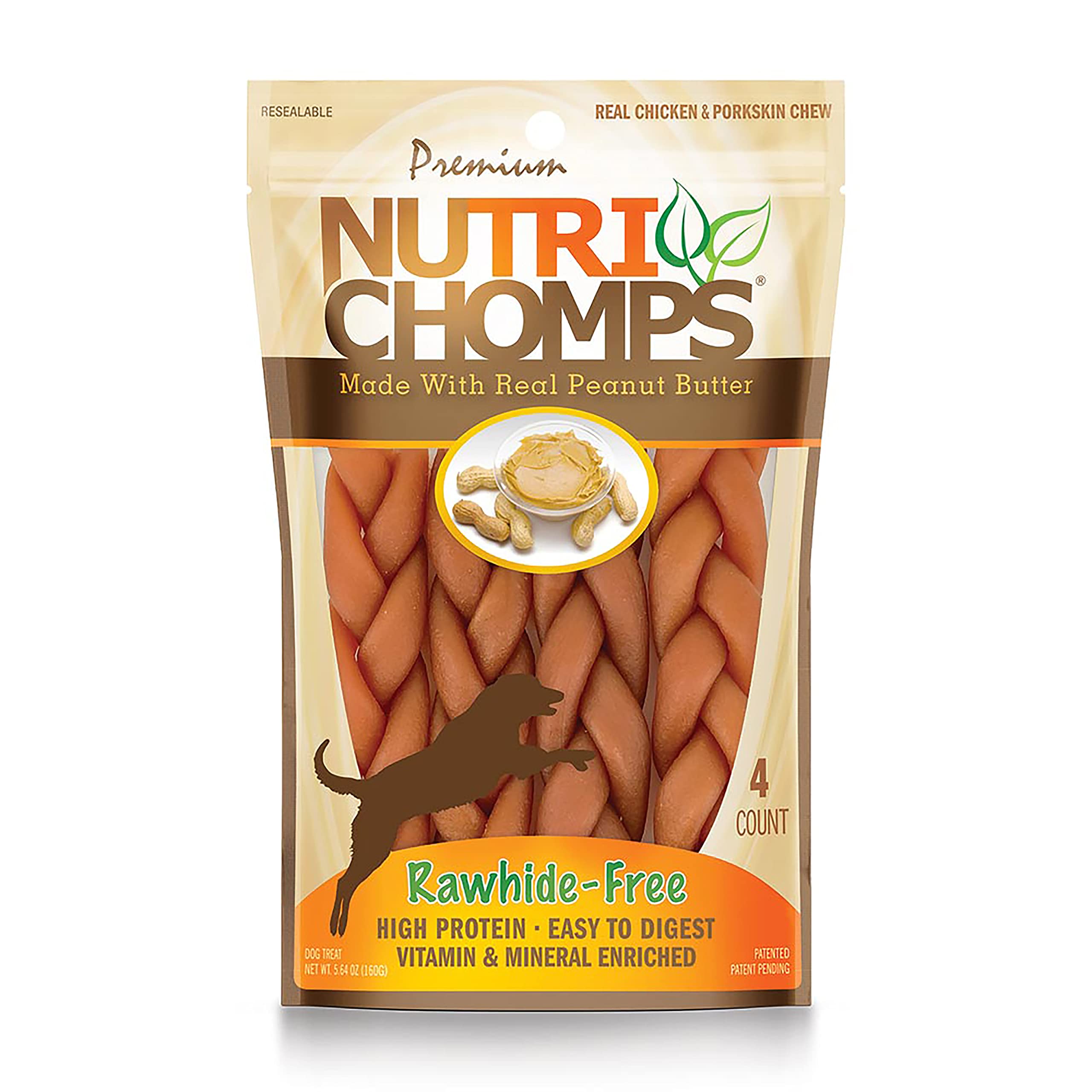 Pork Chomps Premium Nutri Chomps Peanut Butter Flavor Braids