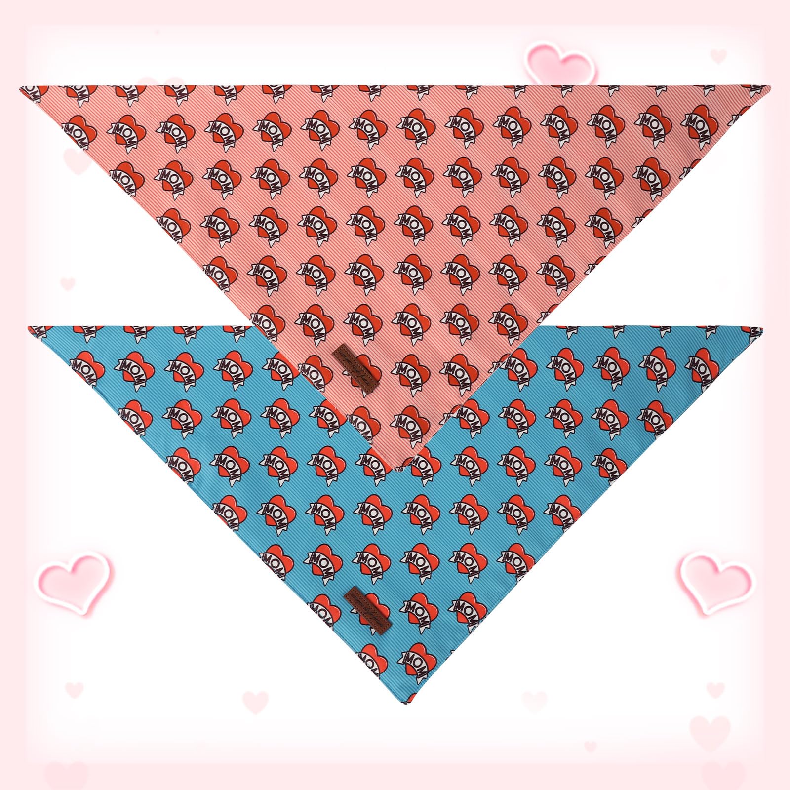 Unique Style Paws Dog Valentine'S Bandanas 2Pcs Washable Cotton Triangle Love Heart Dog Scarfs For Small Medium Large Dogs And C