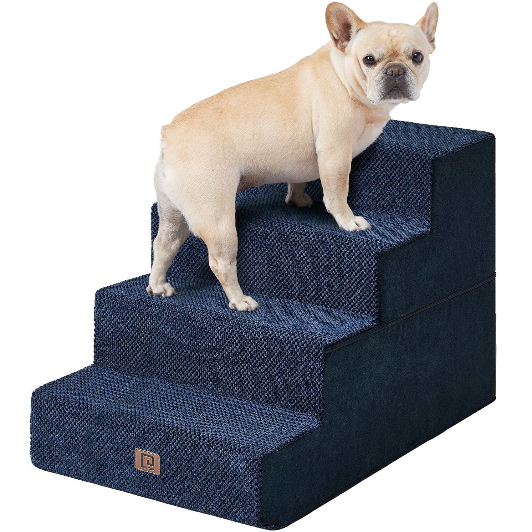 Eheyciga Dog Stairs For Bed 20”H, 4-Step Extra Wide Extra Wide Dog Steps For High Bed, Pet Steps For Small Dogs And Cats, Non-Slip Balanced Dog Indoor Ramp, Navy Blue