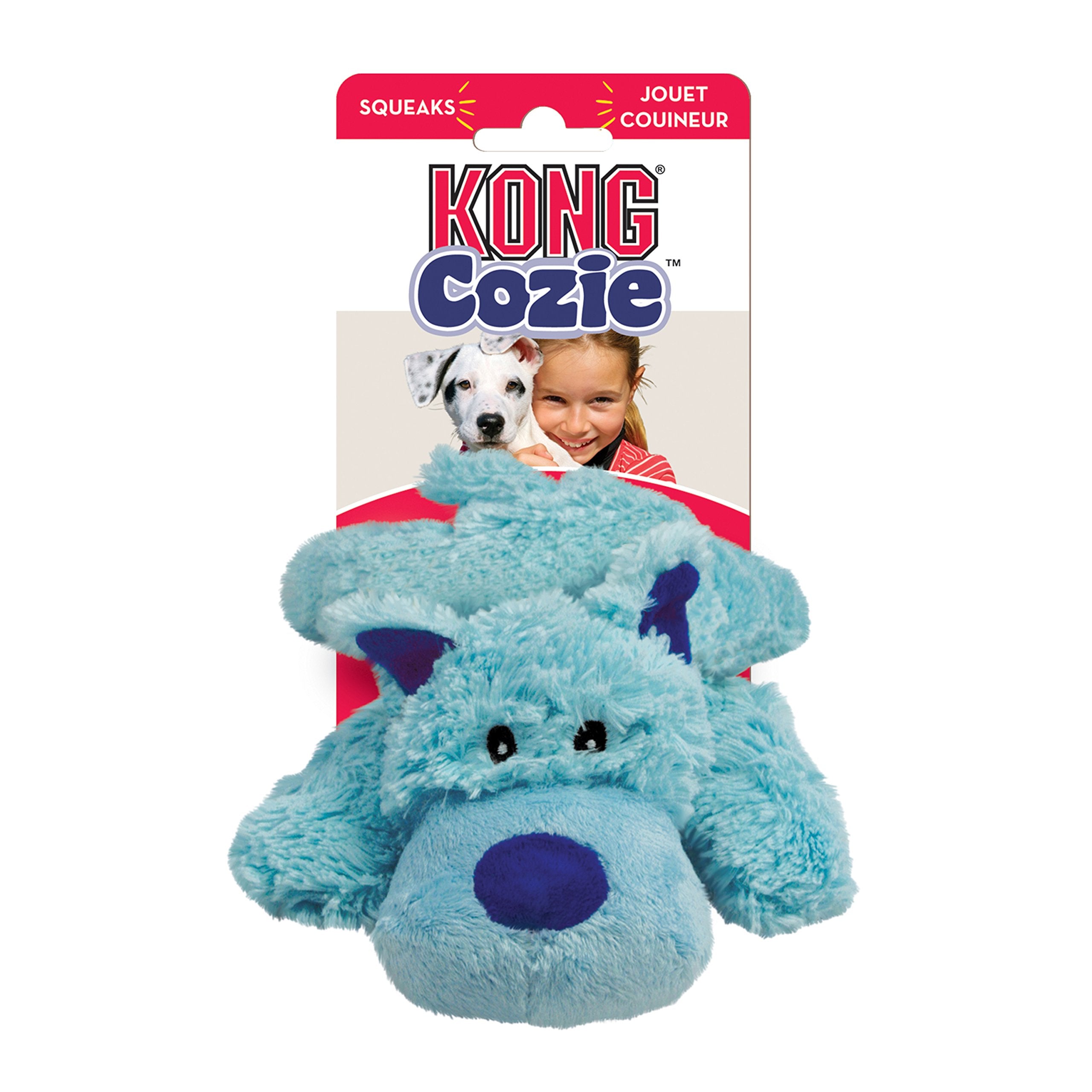 Kong Cozie Plush Dog Toys 2 Pack - Durable & Soft Squeaky Toys For Medium Dogs - Assorted Animal Characters (Baily The Blue Dog)