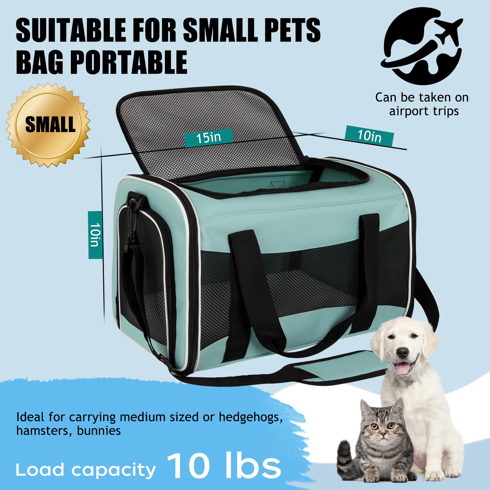 Yipincover Soft-Sided Pet Travel Carrier for Small Cats/Dogs, 17"x11"x11", Green, Model yipin-8, Up to 15lbs