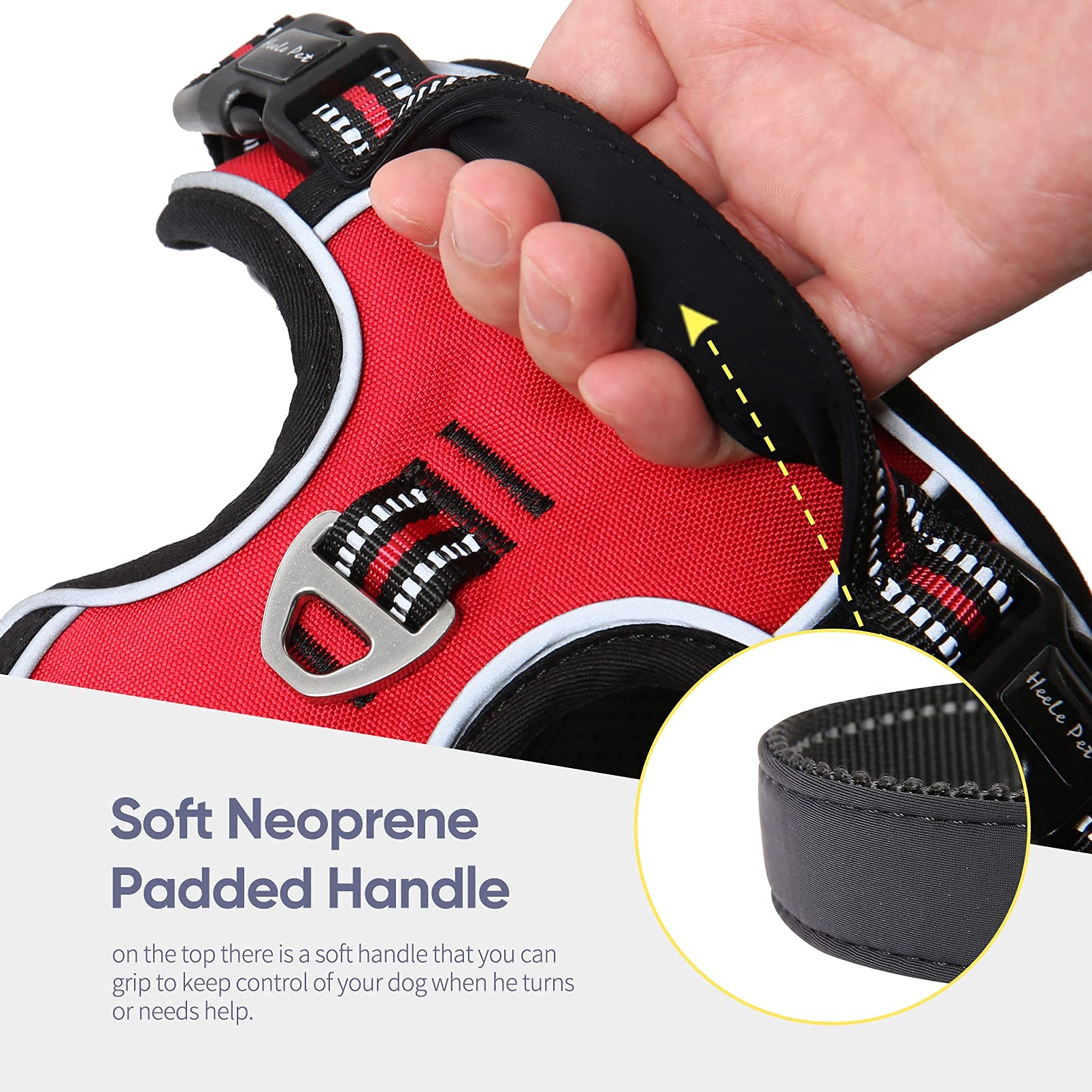 Heele Dog Harness, No Pull Adjustable Padded Reflective Harness For Small Medium Large Dogs With Handle For Walking Training, Re