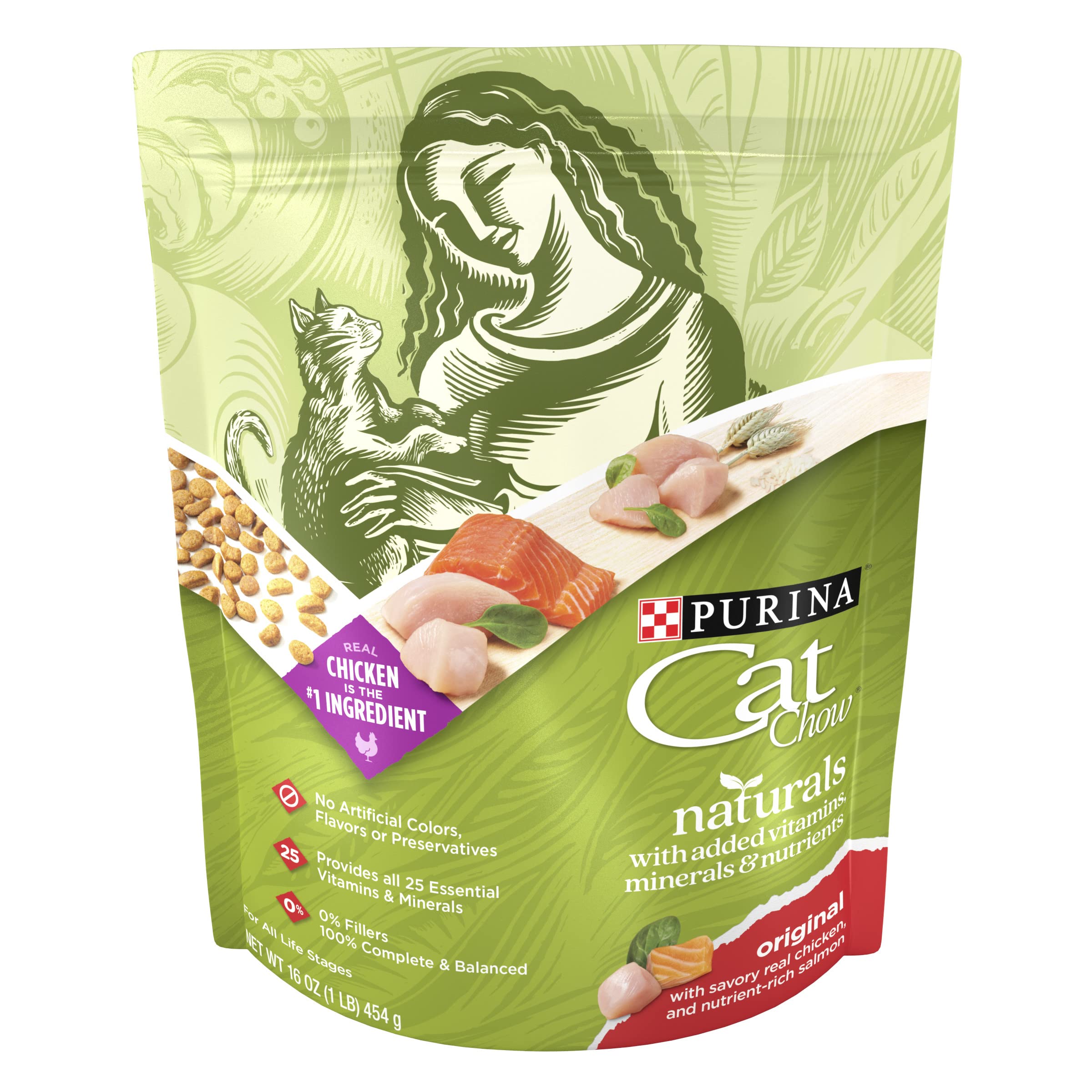 Purina Cat Chow Naturals With Added Vitamins, Minerals and Nutrients Dry Cat Food, Naturals Original - (6) 16 oz. Pouches