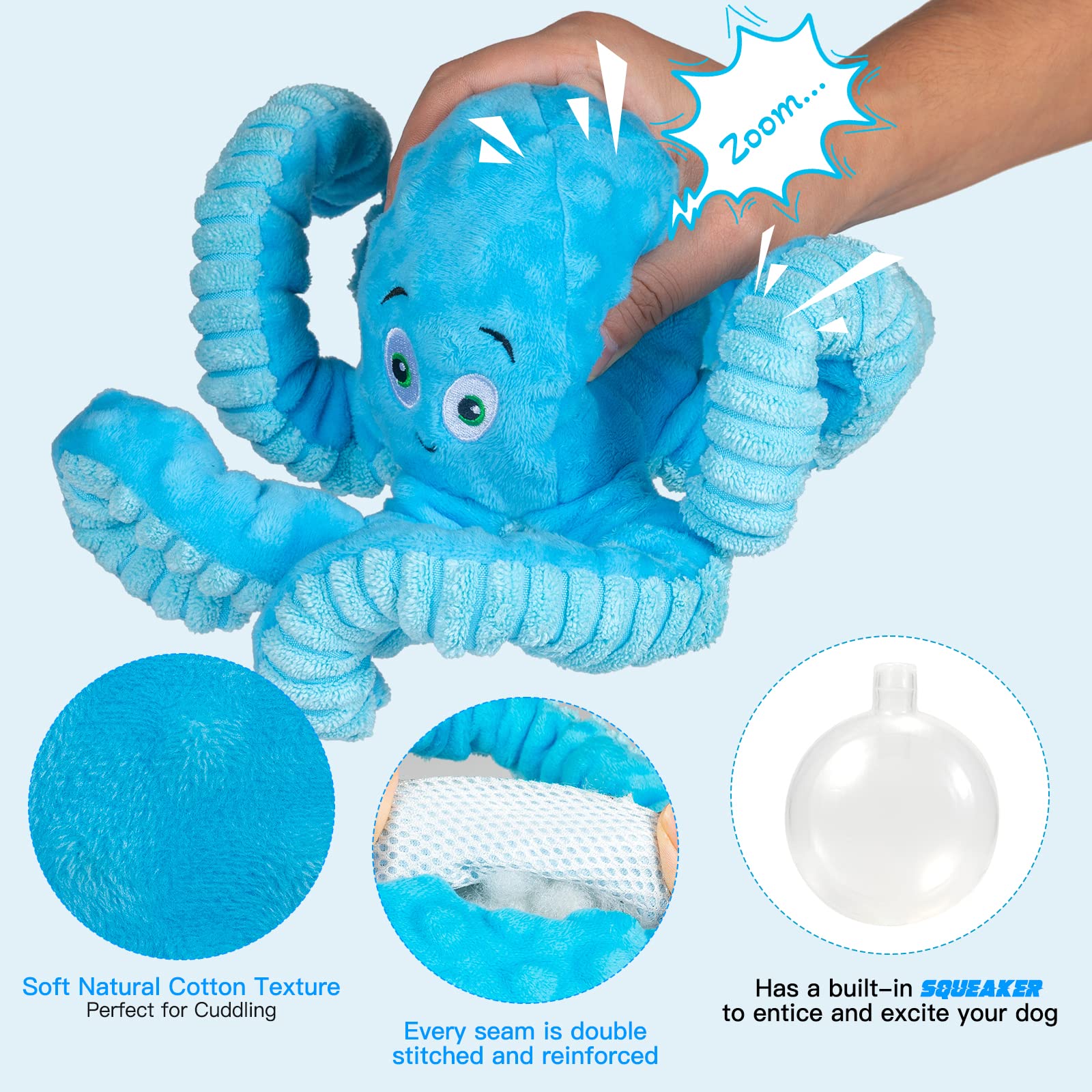 Pubialo Squeaky Dog Toys Octopus-Tug Of War Dog Plush Toy For Large Breed Interactive Dog Chew Toys For Puppies Small And Large Dogs Training And Reduce Boredom (Blue, Octopus)