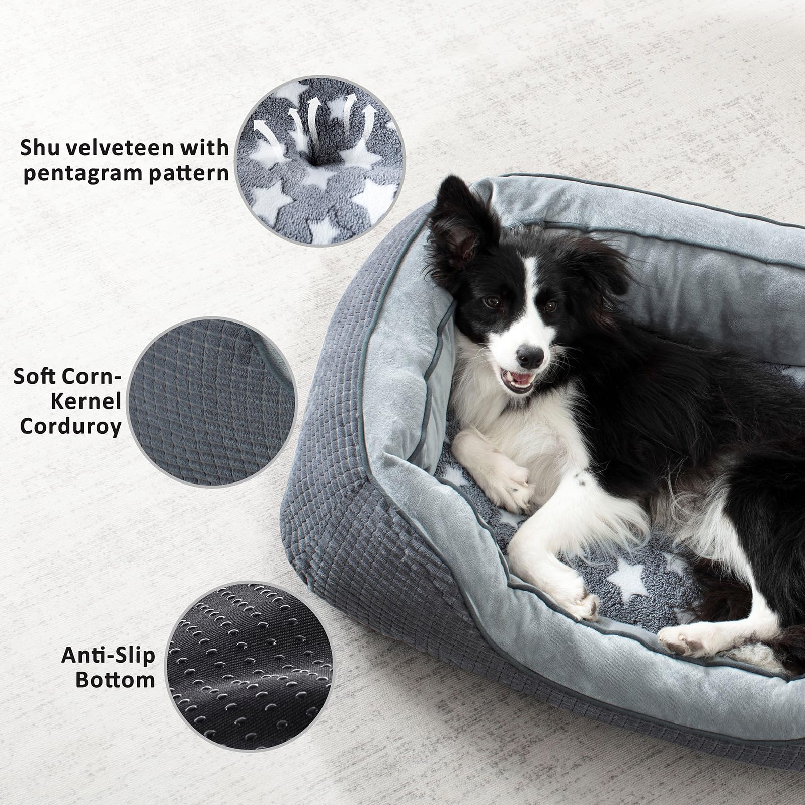 Siwa Mary Dog Beds For Small Dogs & Cats, Washable Dog Sofa Bed With Wide Sides, Pentagram Pattern Design, Pet Cuddler Bed, Warming Soft Calming Puppy Bed For Sleeping, Non-Slip Bottom