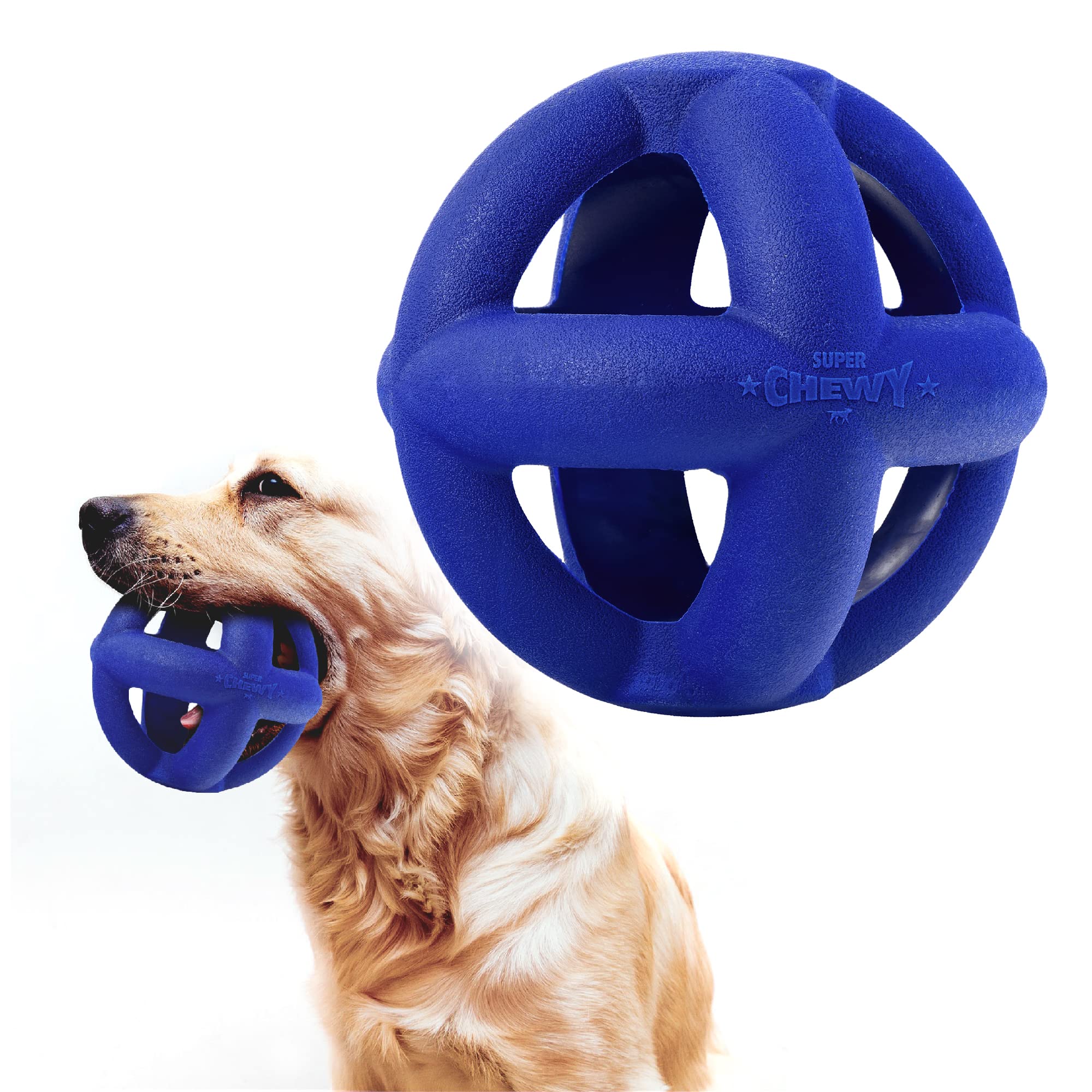SuperChewy Tough Dog Cage Ball Toy | Lifetime Replacement | Strong Natural Rubber | Great Dog Fetch Toy | Chew Toys for Dogs | U