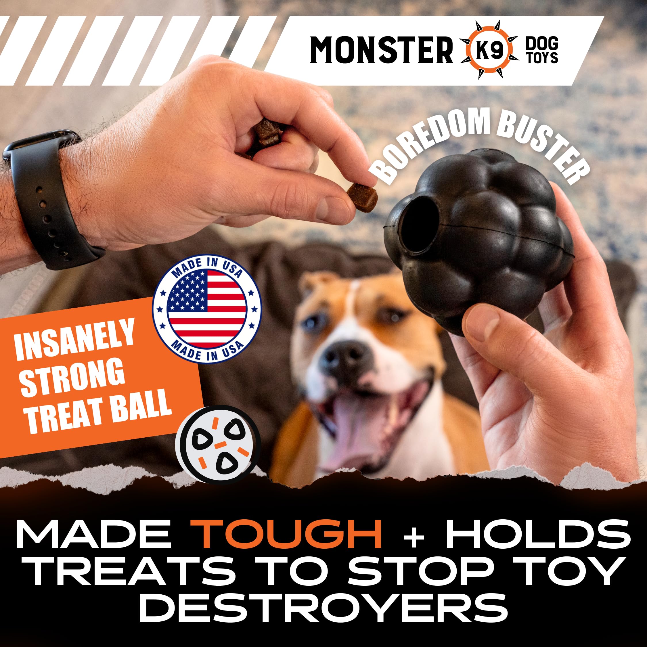 Monster K9 Dog Toys For Aggressive Chewers, Interactive Treat Ball - Virtually Indestructible Dog Toys For Large Dogs, Heavy Dut