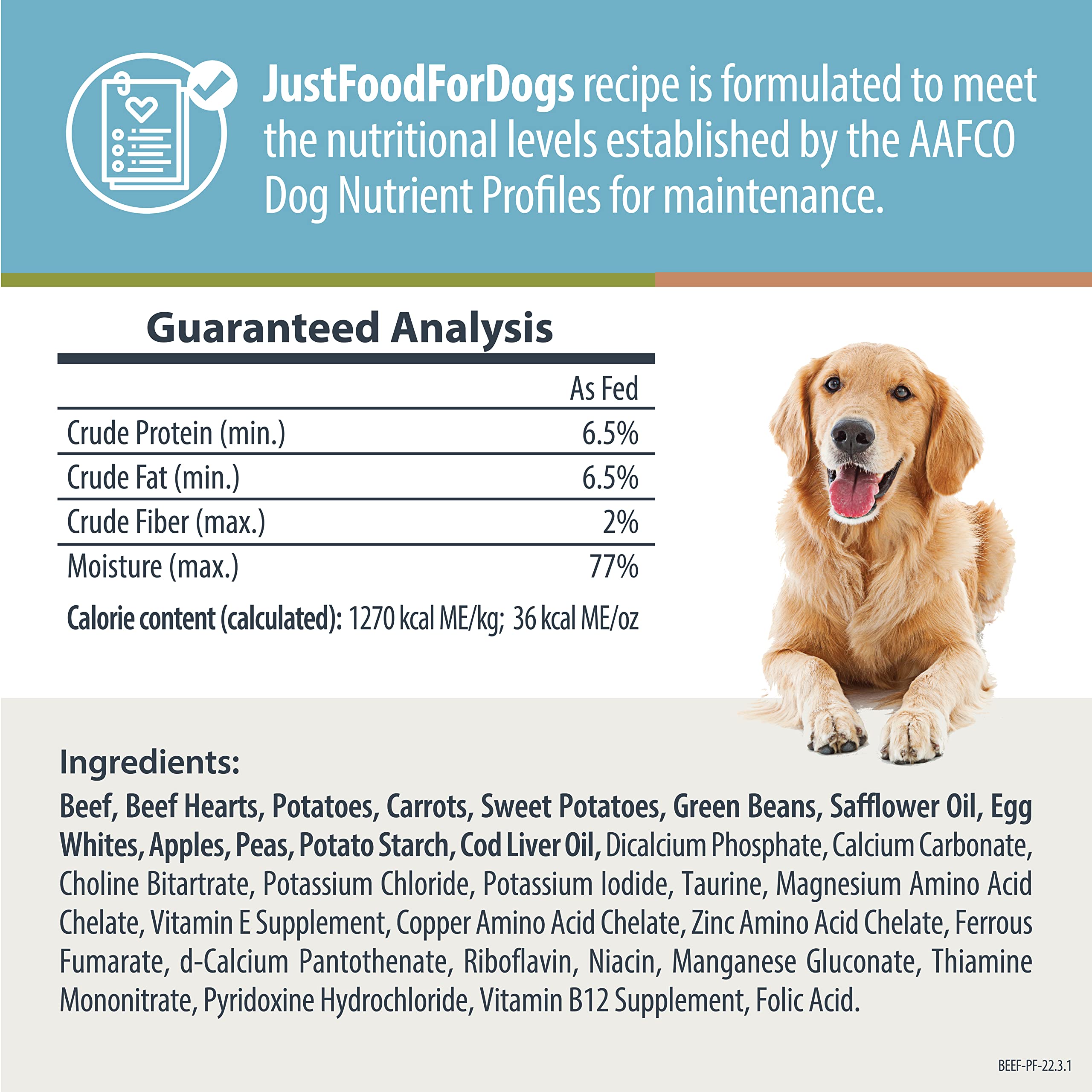 JustFoodForDogs Pantry Fresh Wet Dog Food, Complete Meal or Dog Food Topper, Beef & Potato Human Grade Dog Food Recipe - 12.5 oz