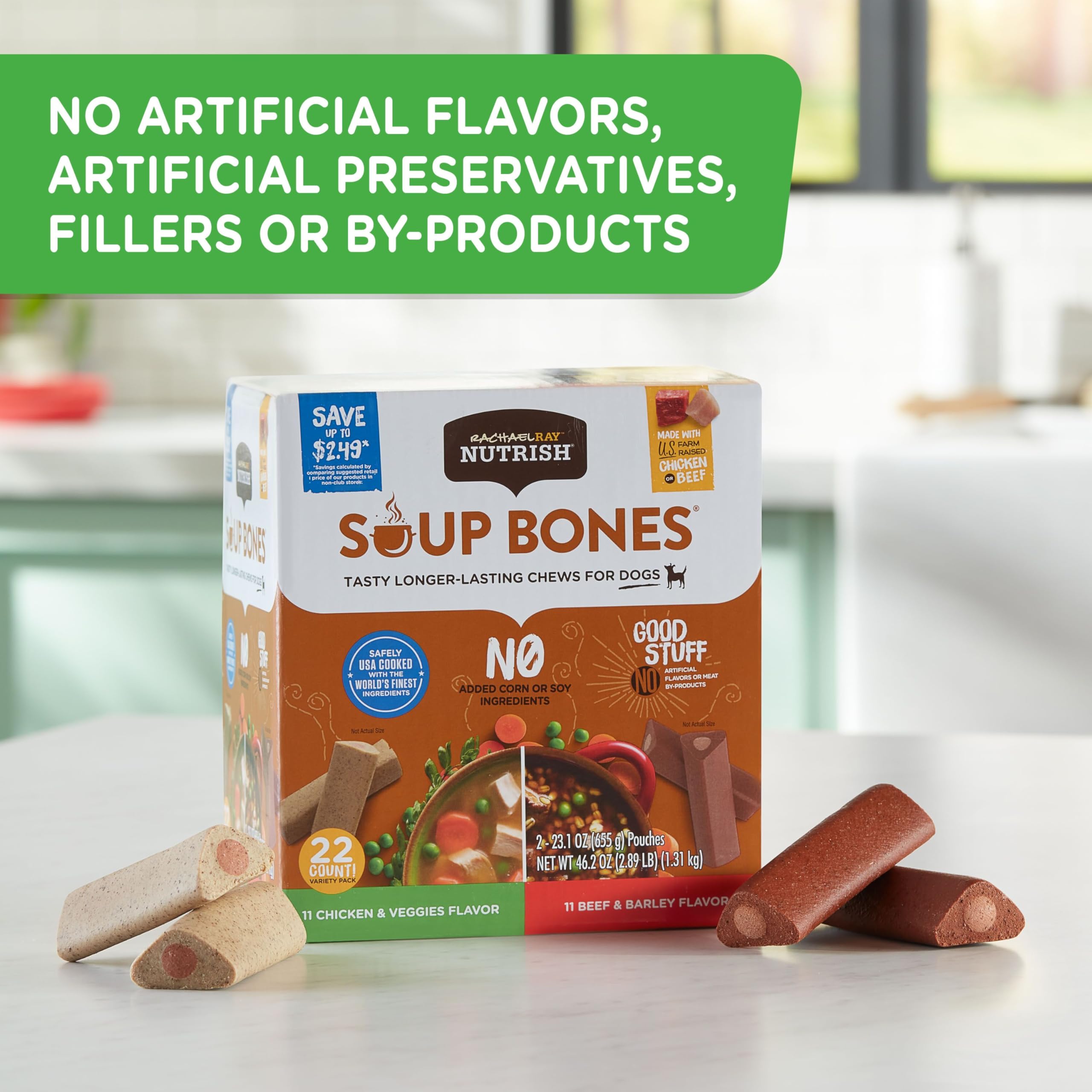Nutrish Rachael Ray Soup Bones Long Lasting Dog Chews Variety Pack, 22 Count (Pack of 1)