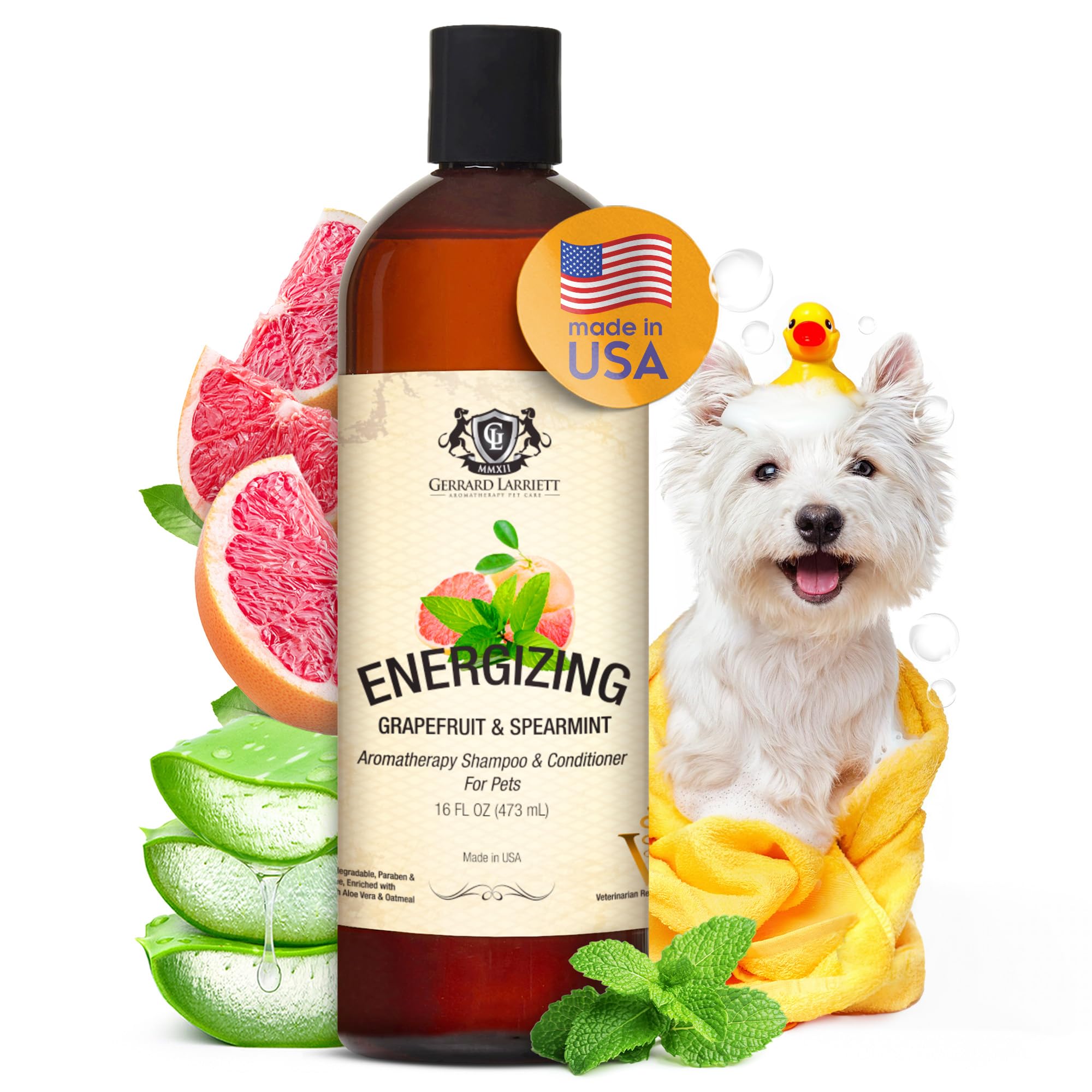 Dog Shampoo and Conditioner Energizing Grapefruit & Spearmint 16 Oz Dog Shampoo Itchy Skin Relief Aromatherapy Dog Shampoo for S