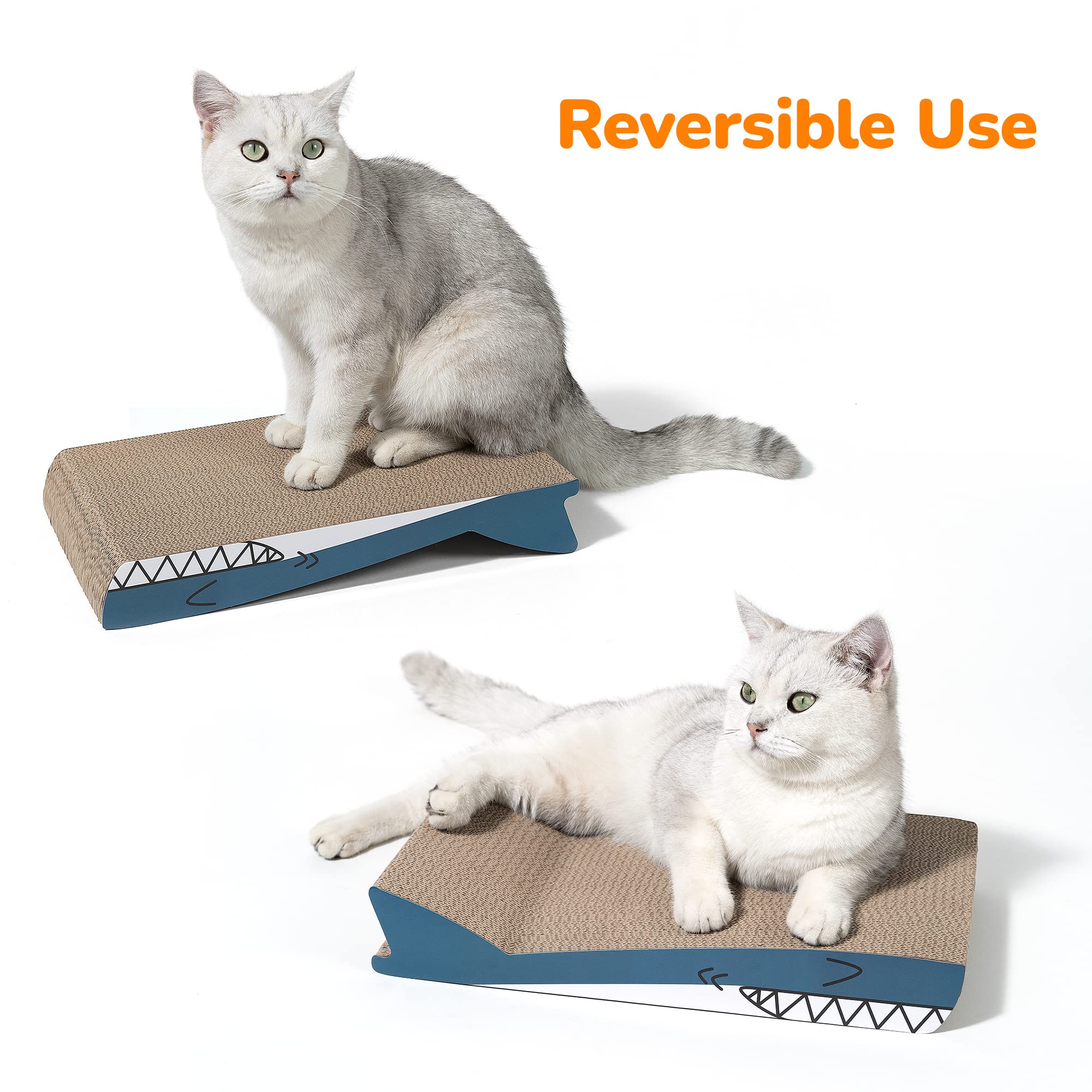 Conlun Cat Scratcher Cardboard Cat Scratch Pad With Premium Scratch Textures Design Durable Cat Scratching Pad Reversible Shark 15.7L X 9W X 2.6H