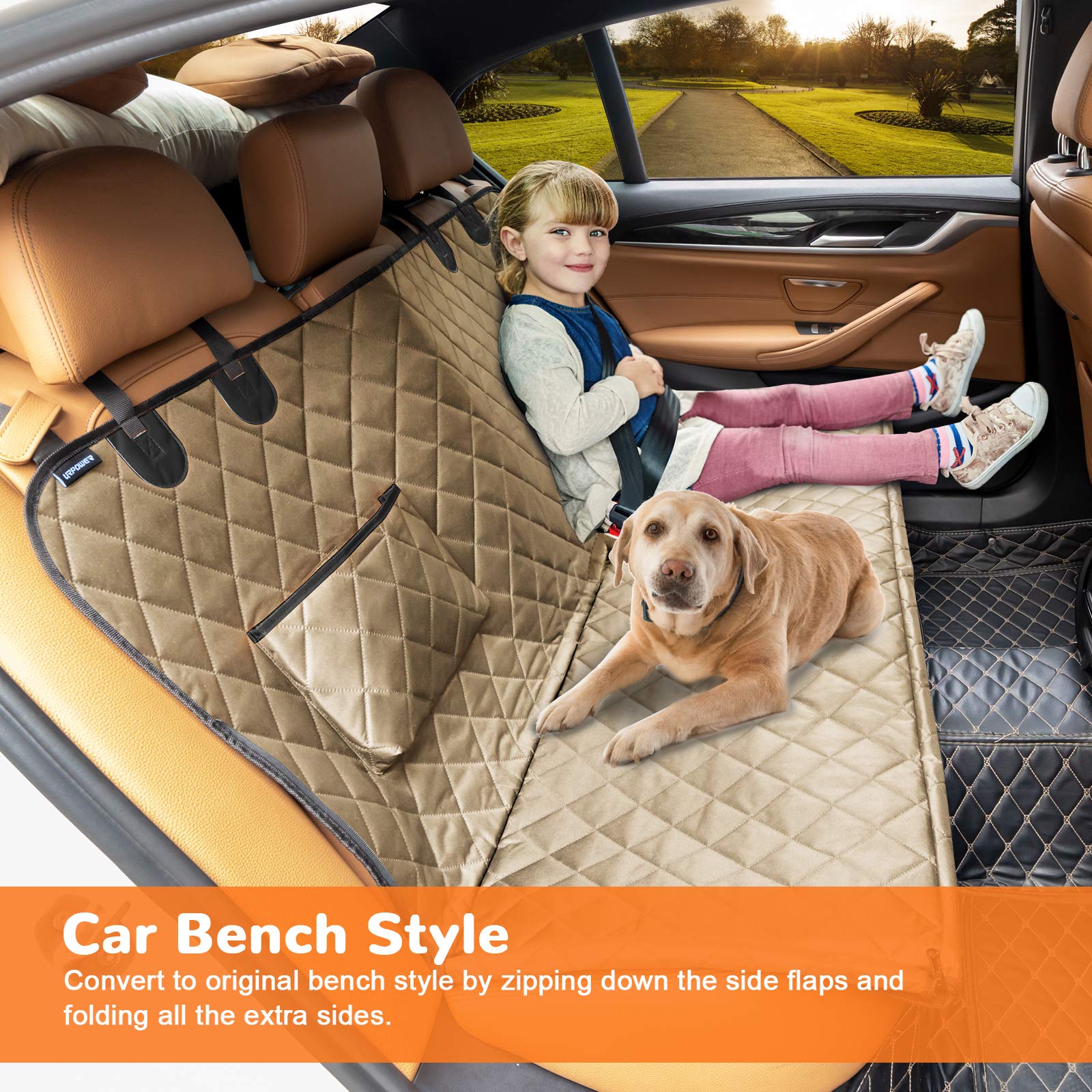 Urpower Dog Car Seat Cover For Back Seat Waterproof Seat Cover Hammock 600D Heavy Duty Scratch Proof Nonslip Durable Soft Backse