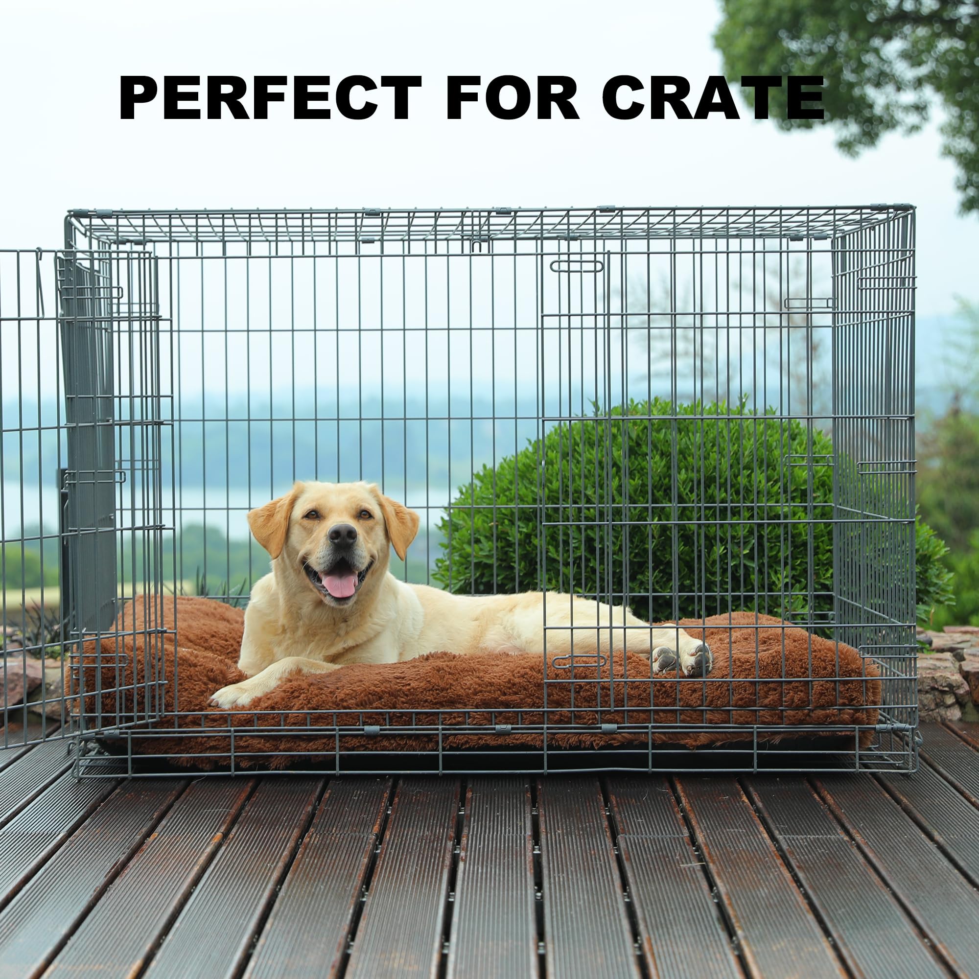 Bedfolks Waterproof Dog Crate Bed & Pad, Faux Fur, Xxl (47''X29''), Washable, Solid Brown