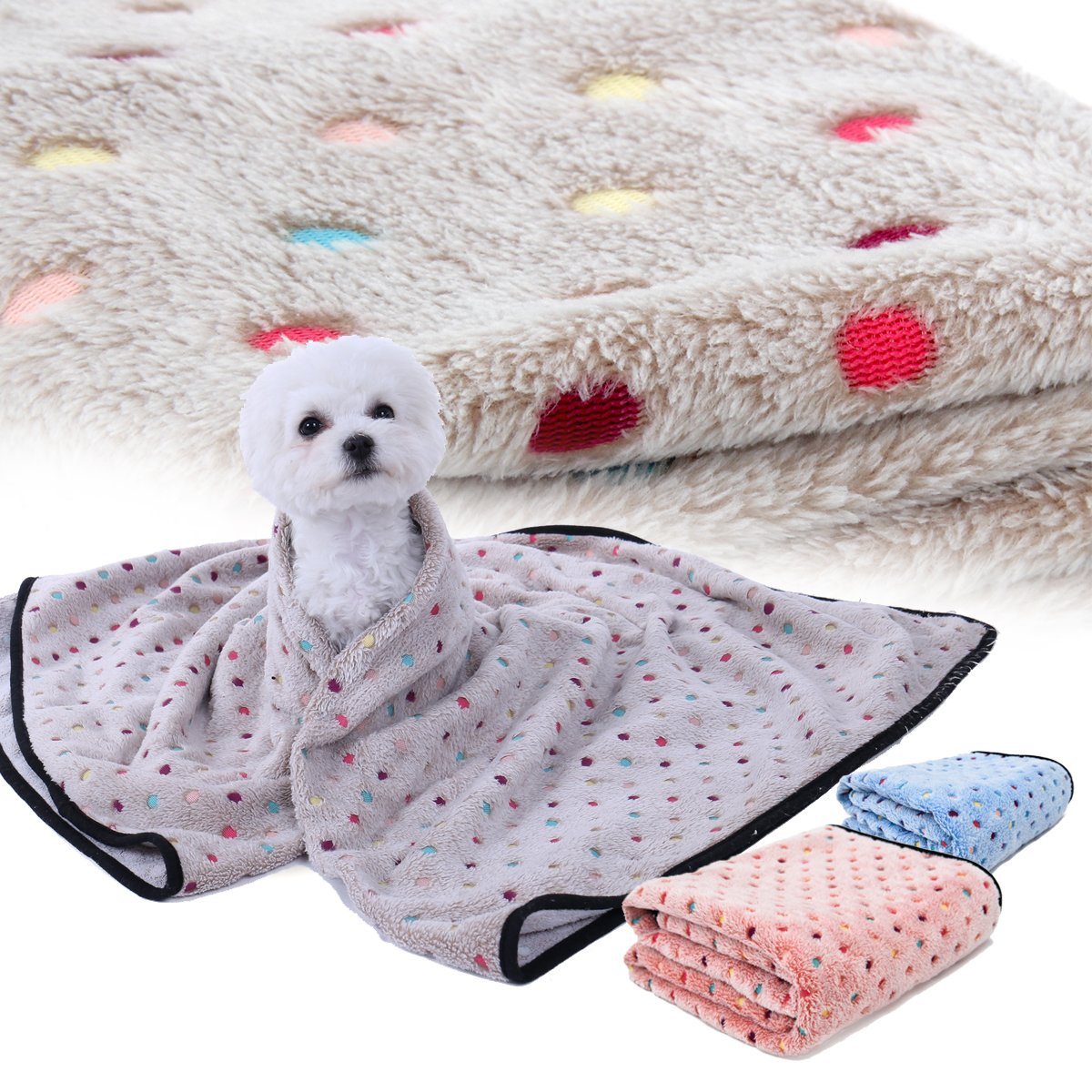 Pawz Road Dog Blanket Soft Fleece Pet Blanket Washable Cat Blanket For Couch Blanket Beige Medium