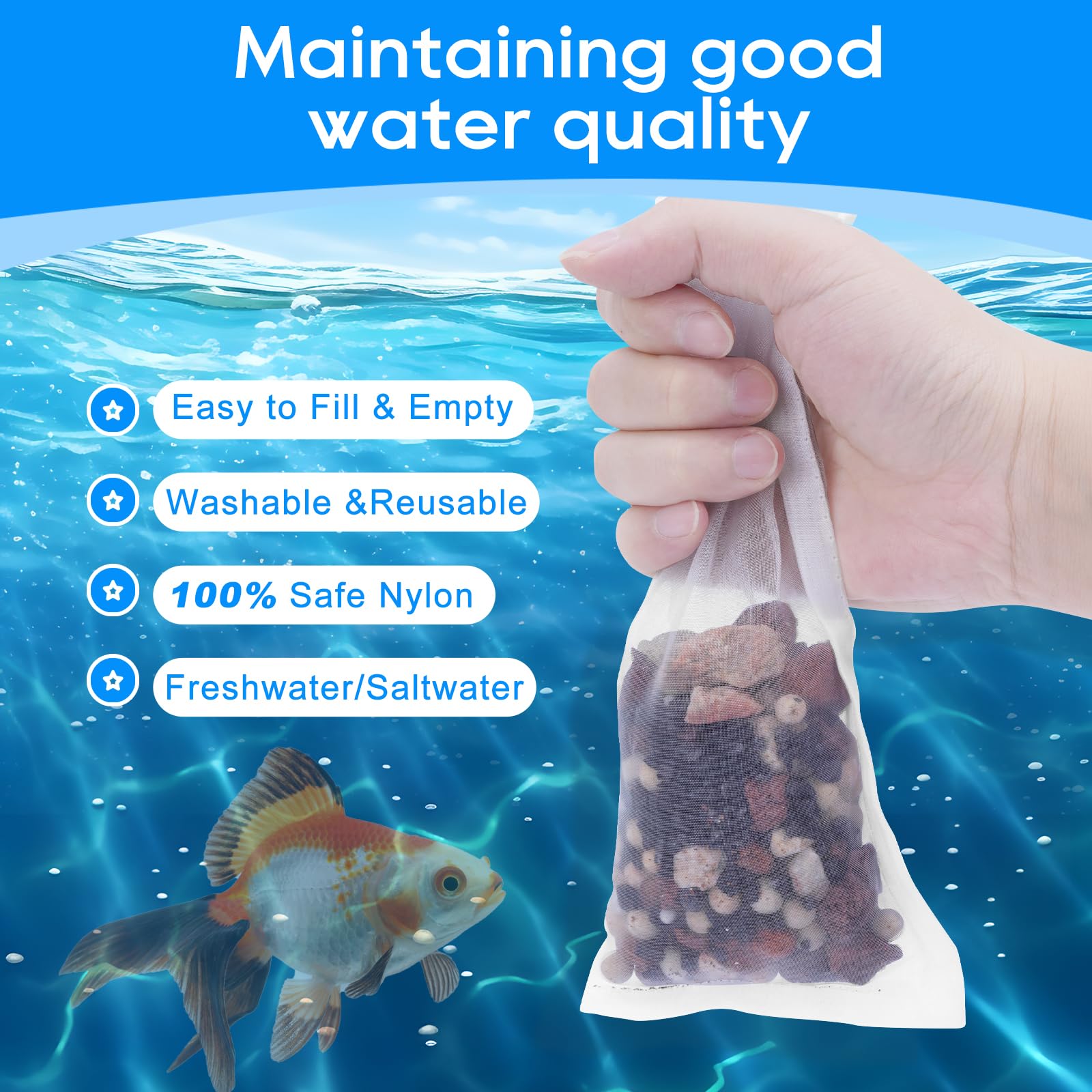 Myfatboss 15Pcs Media Bags For Aquarium, Extra Fine Mesh Bag Reusable Nylon Net Aquarium Filter Bags With Plastic Zipper For Ext
