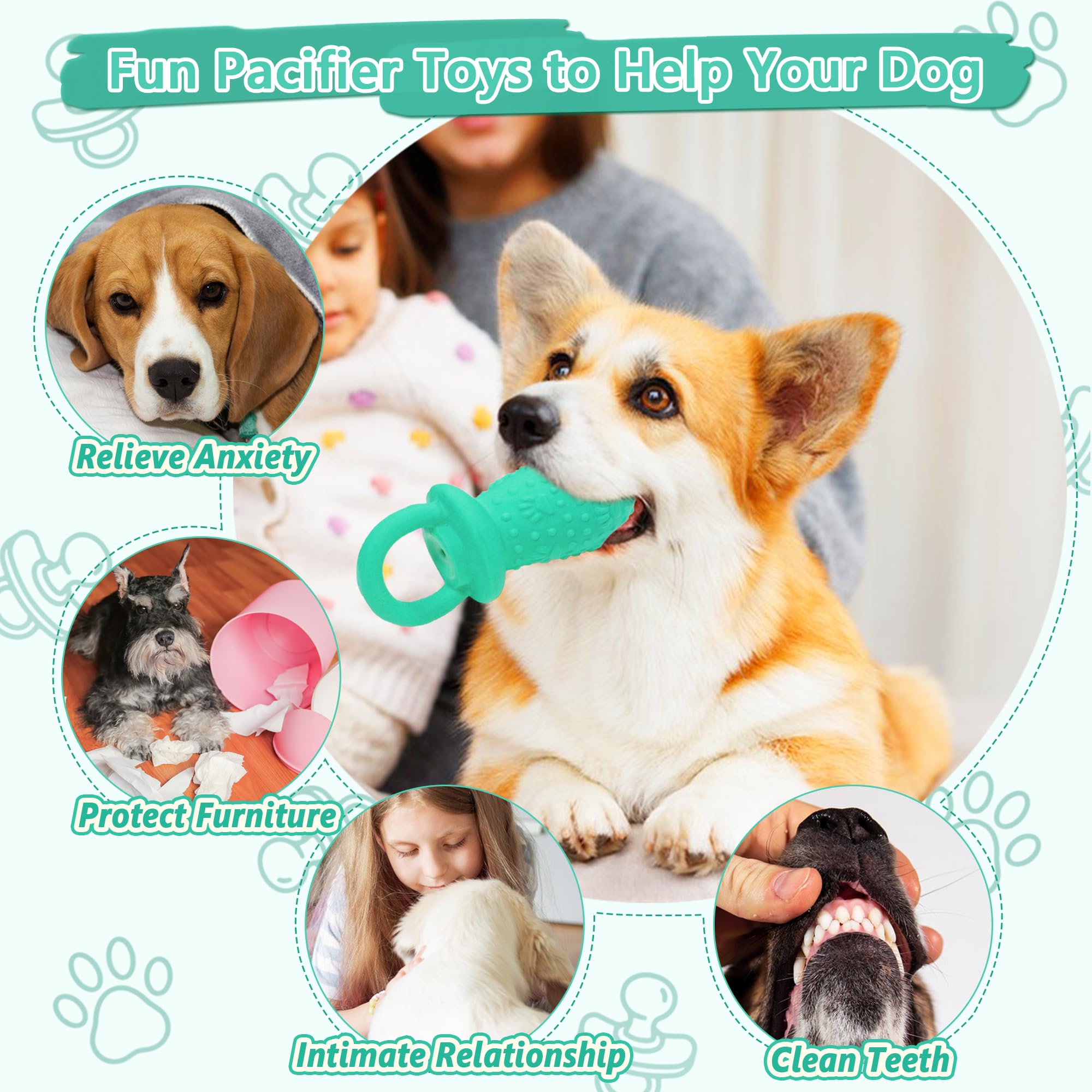 Llspet Latex Chew Dog Toys, Novelty Squeaky Pacifier Dog Toys, 5.2' Durable Pacifier Dog Chew Toys For Small And Medium Dogs(Bl