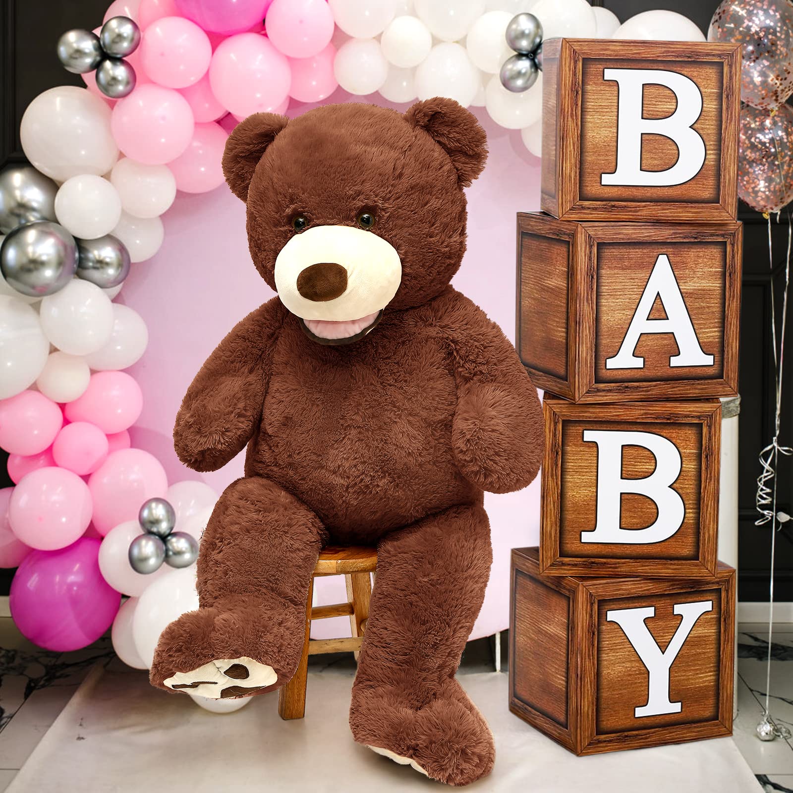 MorisMos Giant Teddy Bear Plush - Dark Brown 39" Stuffed Animal with Big Footprints for Boys and Children