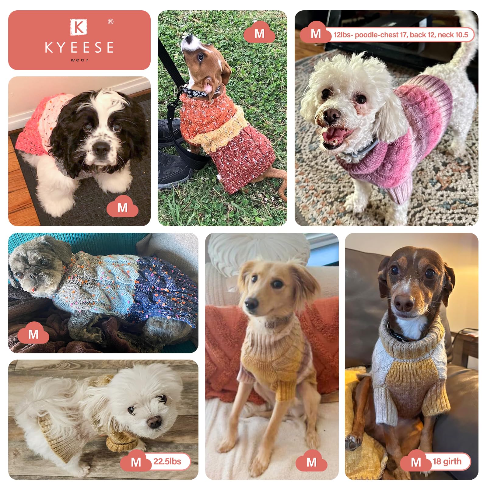 Kyeese Color Block Dog Sweater For Small Male Dogs - Fuzzy Thread Knitted Turtleneck Fall Winter Clothes, Brown, M