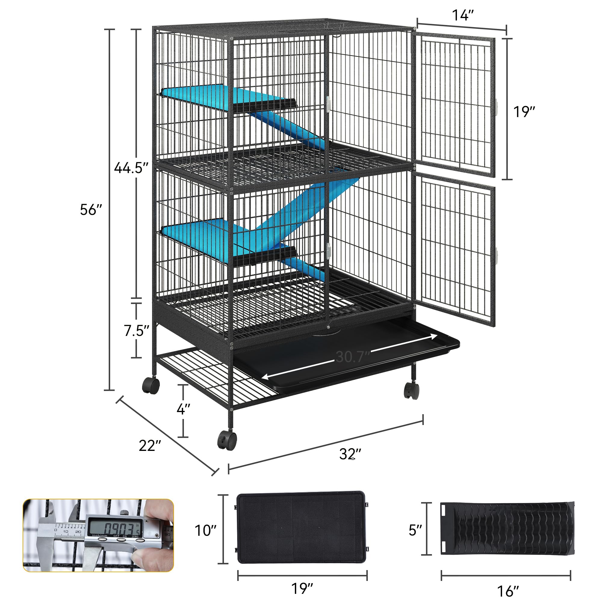 DWVO 4-Tiers Small Animal Cage: Indoor Critter Nation Cage for Ferrets, Chinchillas, Guinea Pigs, Large Hamsters, Rabbits, Hedge