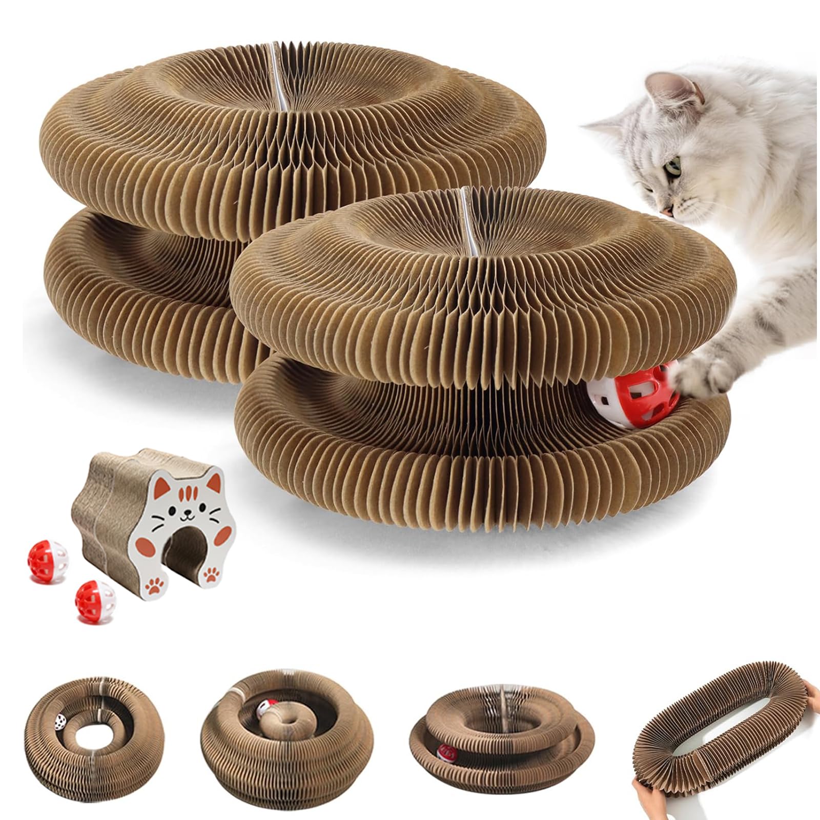 2Pcs Upgraded Kitty Kurlz Twisty Paws Cat Toy, Magnetic Kitty Curls Cat Scratcher, Kitty Kurls Cat Toys for Indoor Cats with Bel
