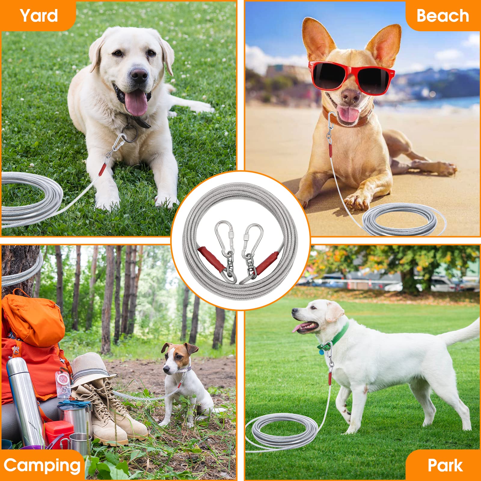 Dog Tie Out Cable for Dogs Outside Up to 125/250lbs,10/20/30/50FT Long Dog Leashe&Chains,Small-Large Dogs Runner Cable for Yard,