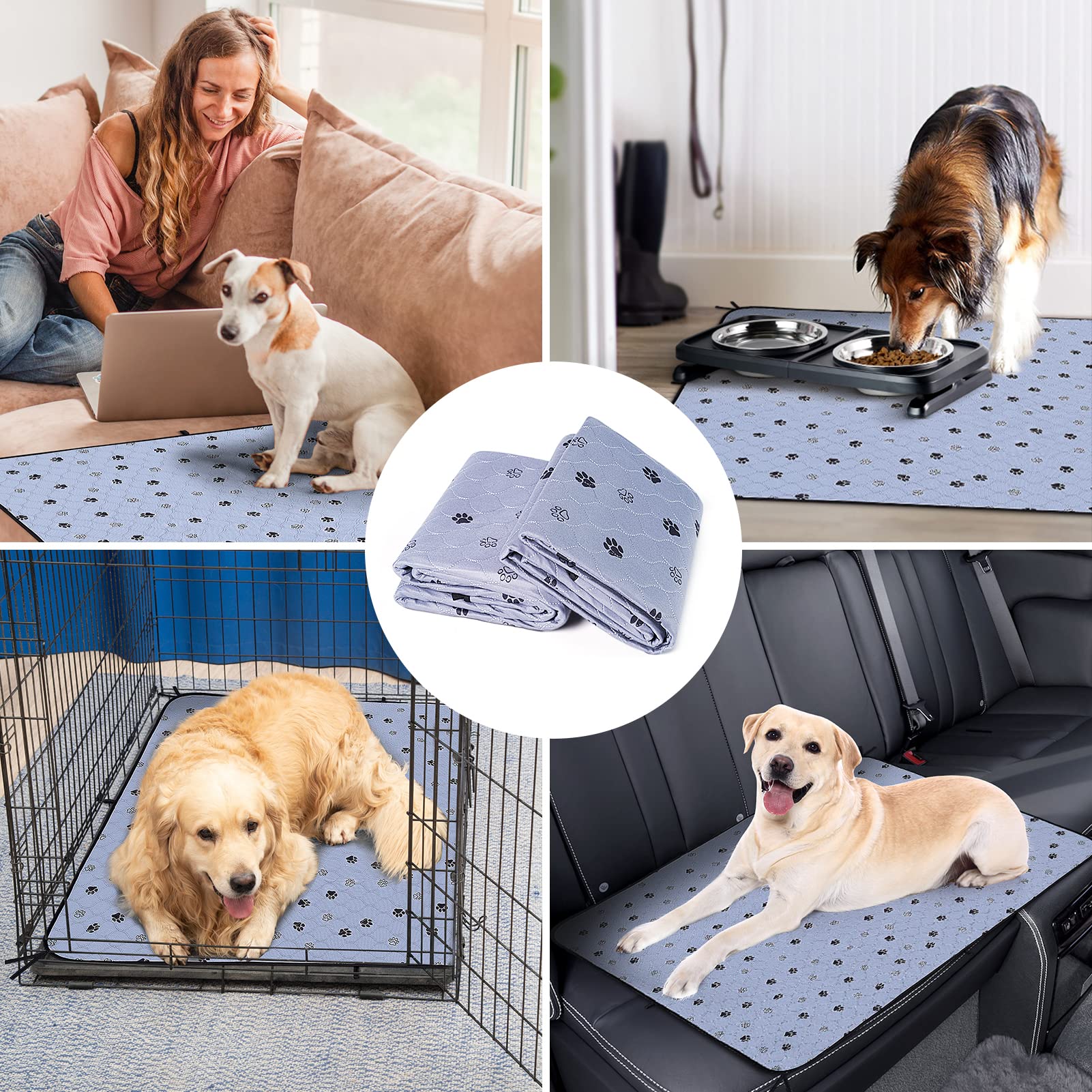Fostanfly Non-Slip Washable Pee Pads, Large 36"x41", Ultra-Absorbent, Leak-Proof, Gray, 2 Pack, Model FF-NDG01-TL