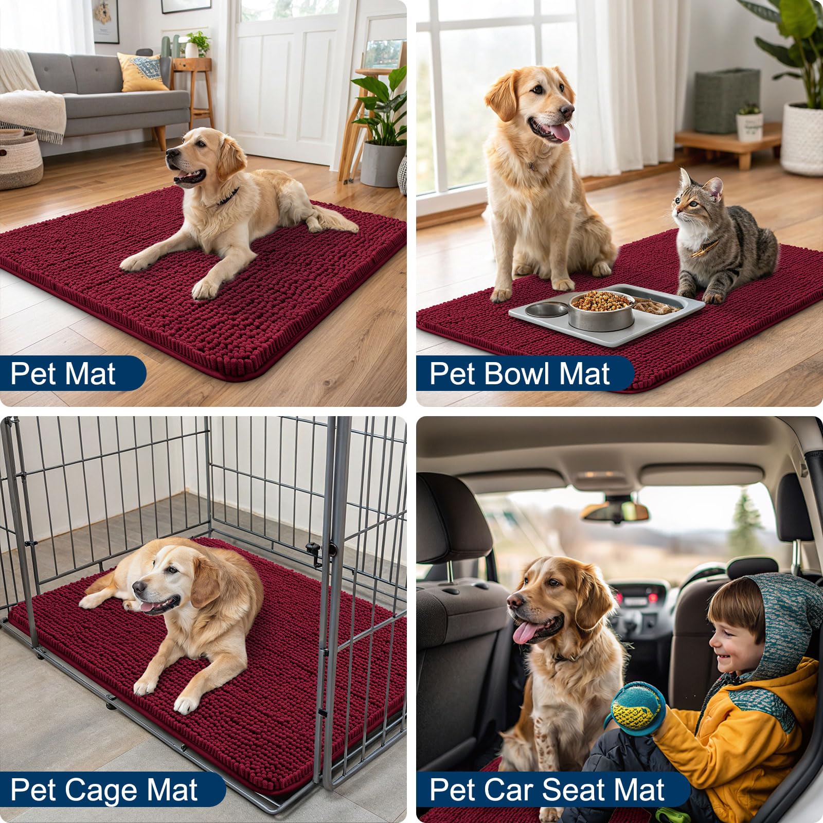 Smiry Dog Door Mat for Muddy Paws 30x20, Absorbs Moisture and Dirt Doormat, Non-Slip Washable Quick Dry Chenille Front Door Mat