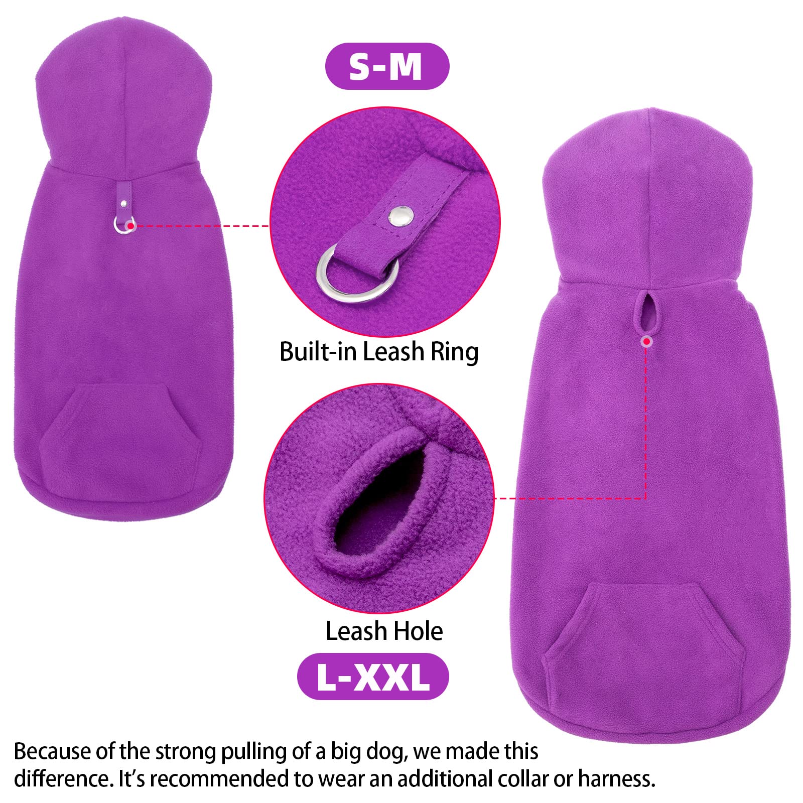 Expawlorer Pet Dog Clothes With Pocket, Polar Fleece Dog Hoodie Fall Cold Winter Sleeveless Sweater With Hat Warm Cozy Sweatshirt For Small To Large Dogs Boy And Girl (Purple, Xl)
