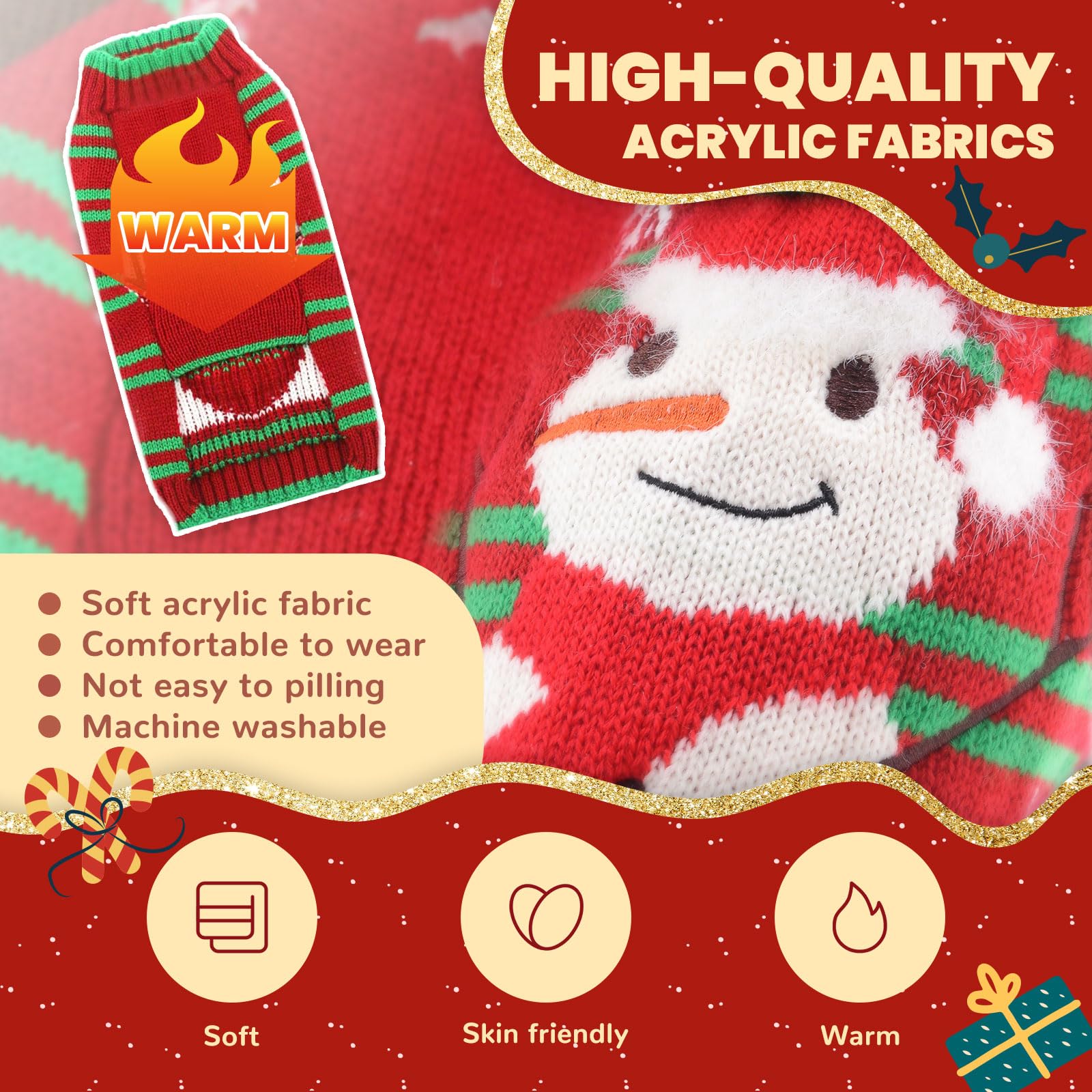 Axiijgl Small Dog Christmas Sweater Snowflake Christmas Dog Clothes Snowman Fleece Dog Sweater Dog Holiday Sweater With Leash Ho