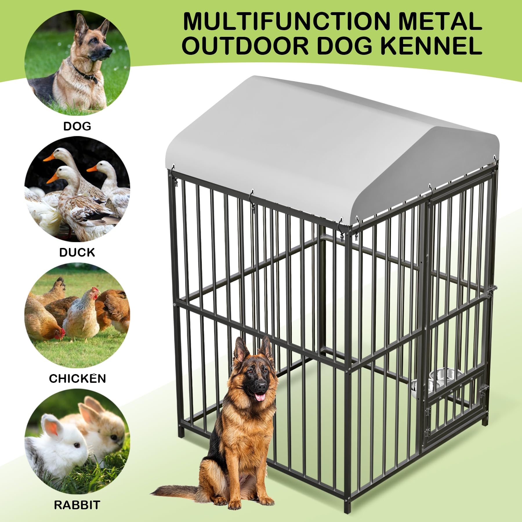 Large Dog Kennel Outside,4x4x6 FT Heavy-Duty Outdoor Cage with Roof and Lock,Covered Outside Kennel,for Medium and Large Dogs,Ea