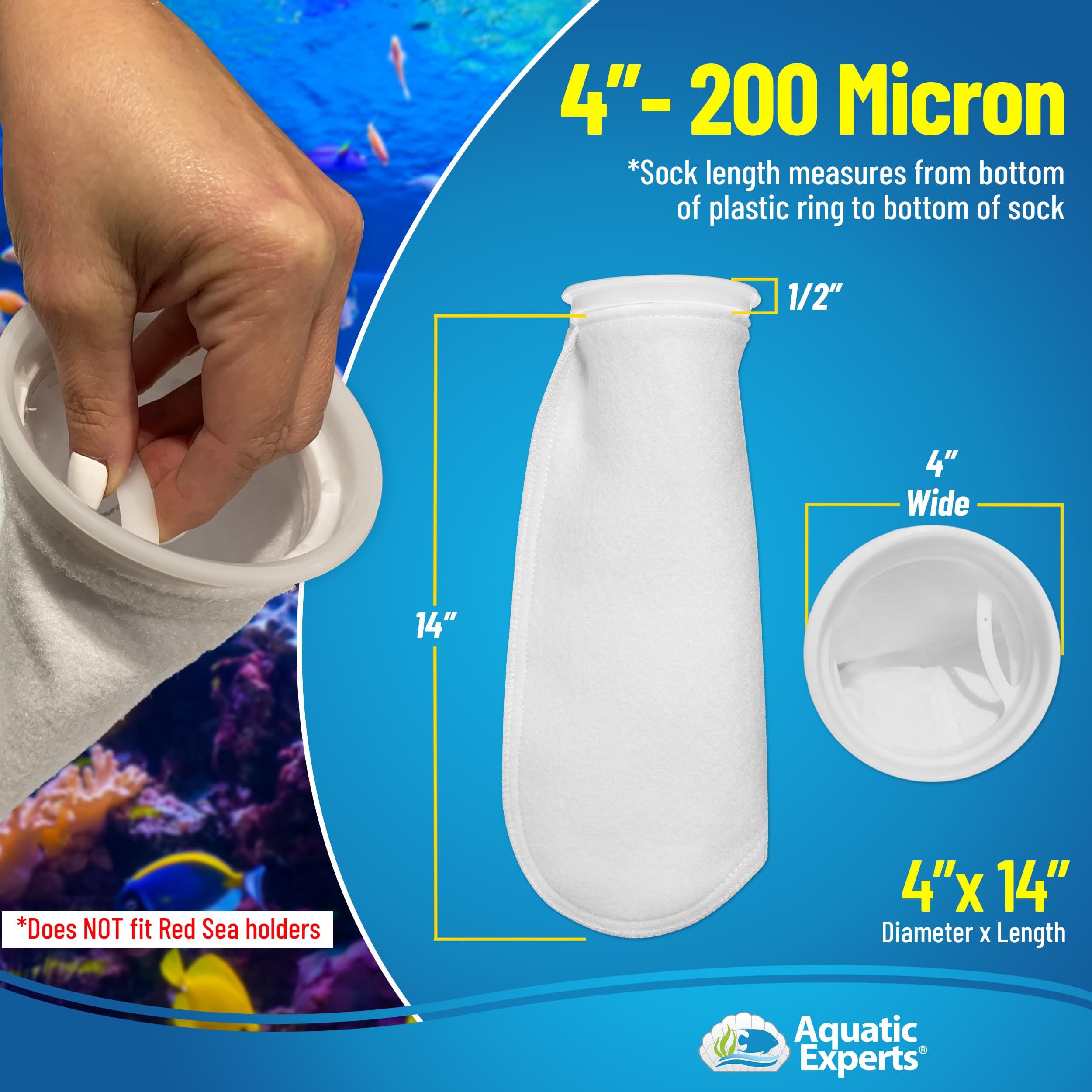 Aquatic Experts 4 inch Ring Filter Socks 200 Micron, Filter Socks for Saltwater Aquarium, Sump Filter Sock, Felt Aquarium Socks,