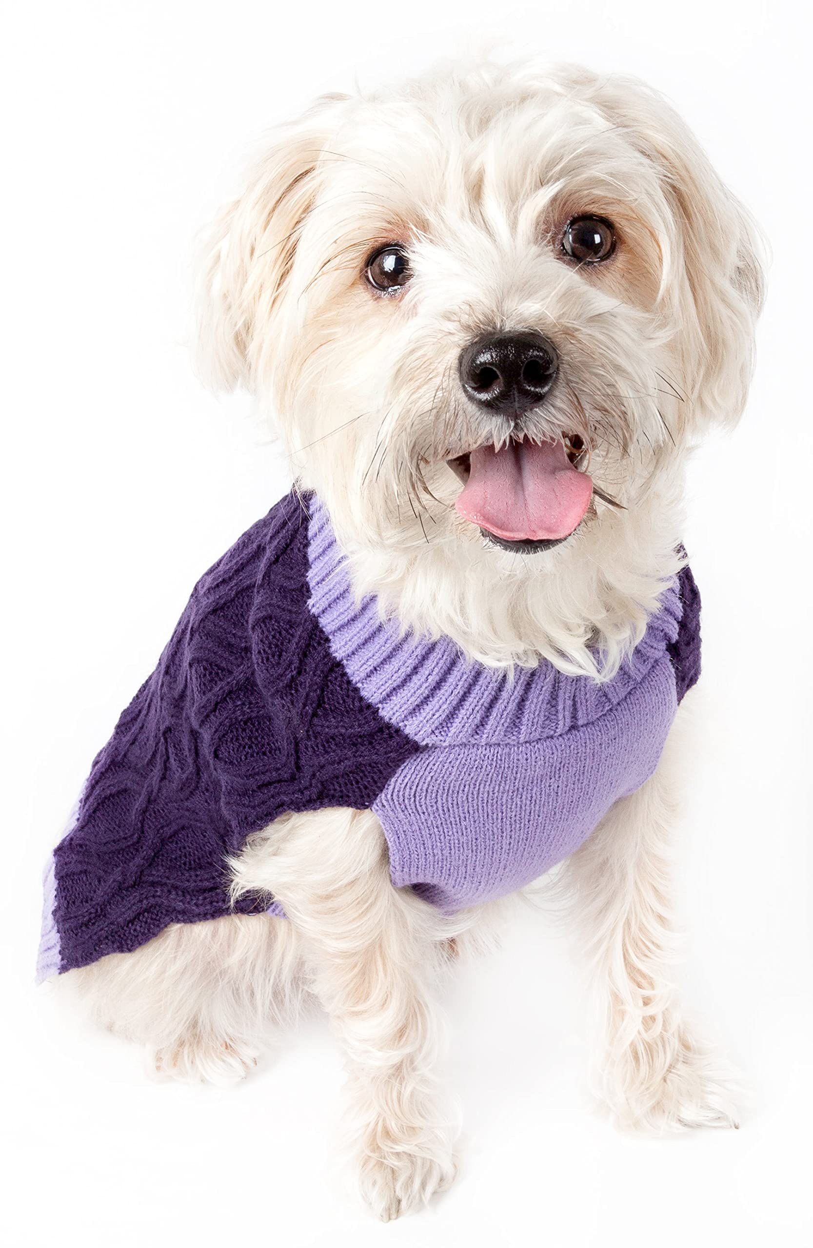 Pet Life Oval Weaved Heavy Cable Knitted Fashion Designer Pet Dog Sweater, Medium, Lavender And Dark Purple