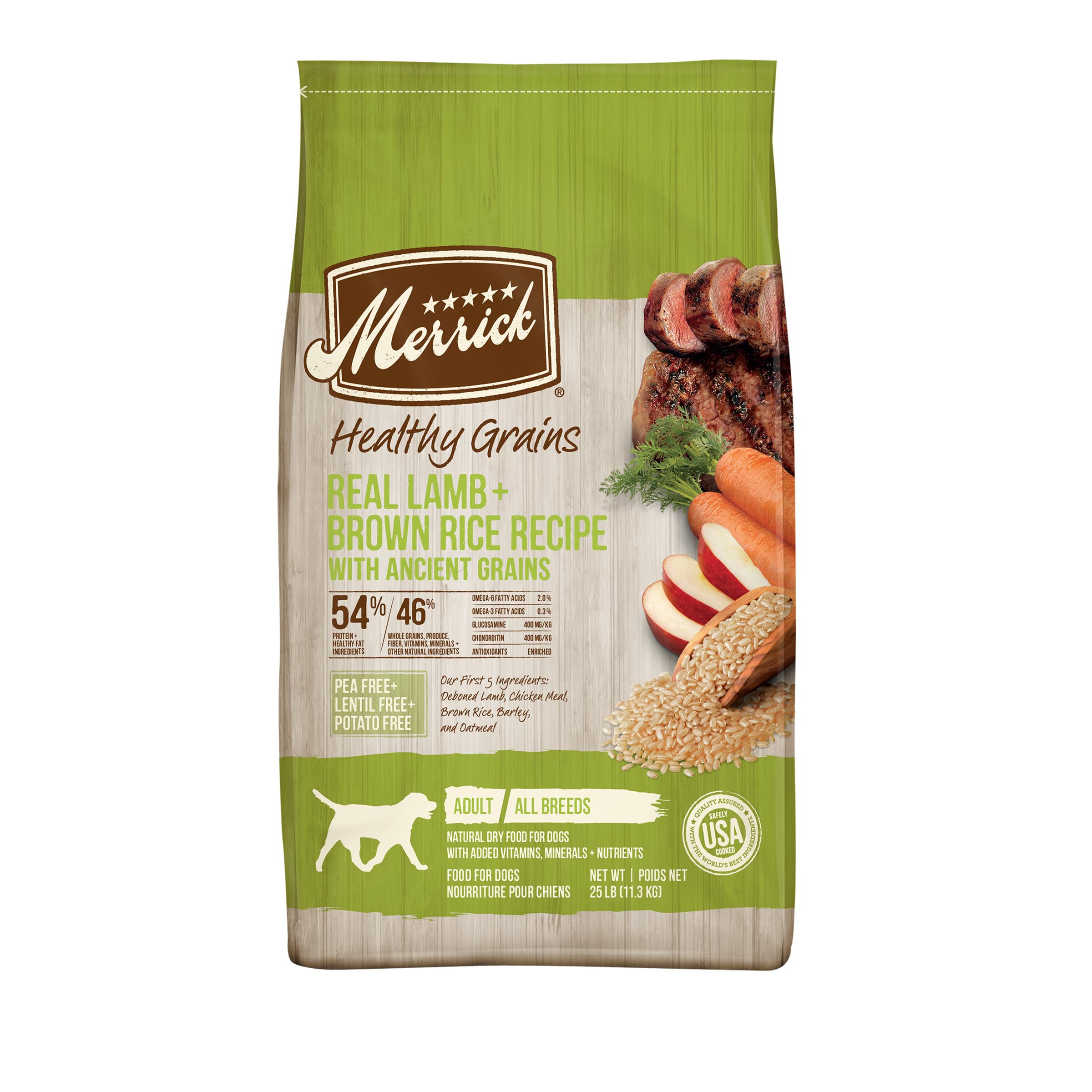 Merrick Healthy Grains Premium Adult Dry Dog Food, Wholesome And Natural Kibble With Lamb And Brown Rice - 25.0 lb. Bag