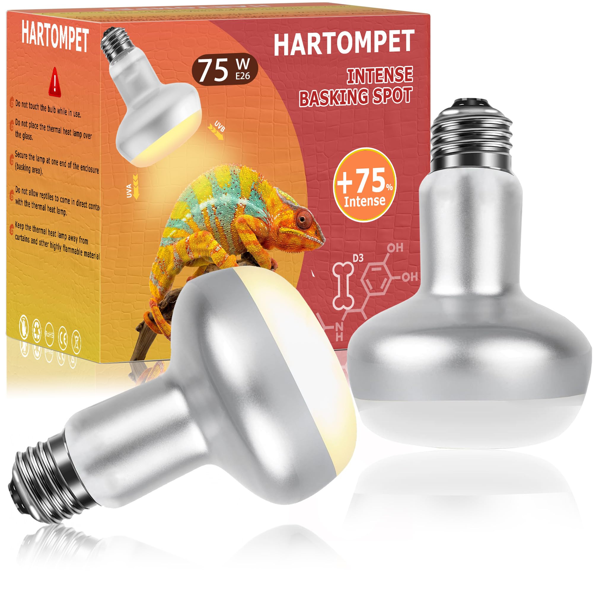 Hartompet 75W Intense Basking Spot Lamp - Uva Daylight Heat Bulb For Reptiles, Simulates Natural Sunrise And Sunset, Enhances Na