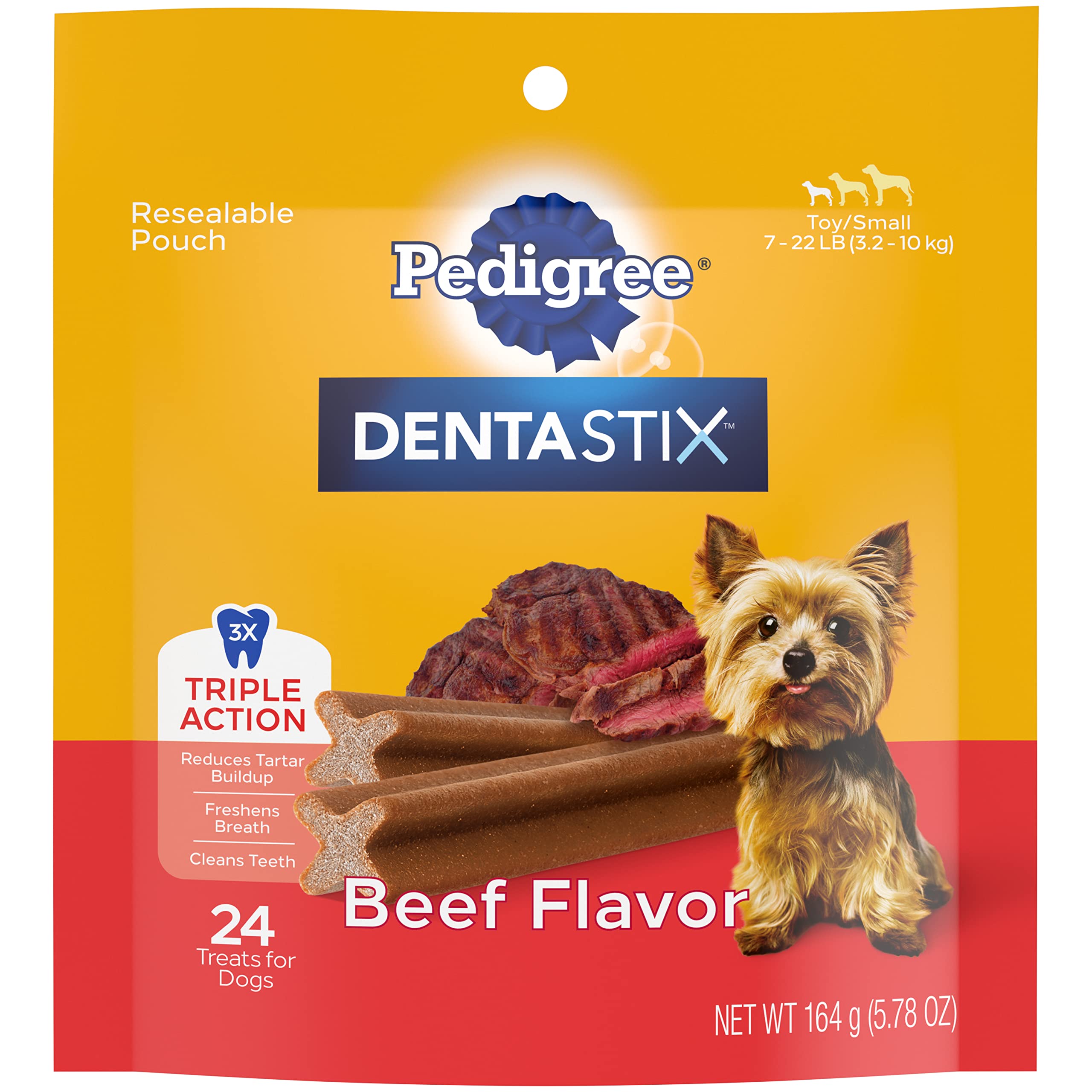Pedigree Dentastix Toy & Small Breed Dog Treats, Beef Flavor, 24 Treats (Pack of 7)