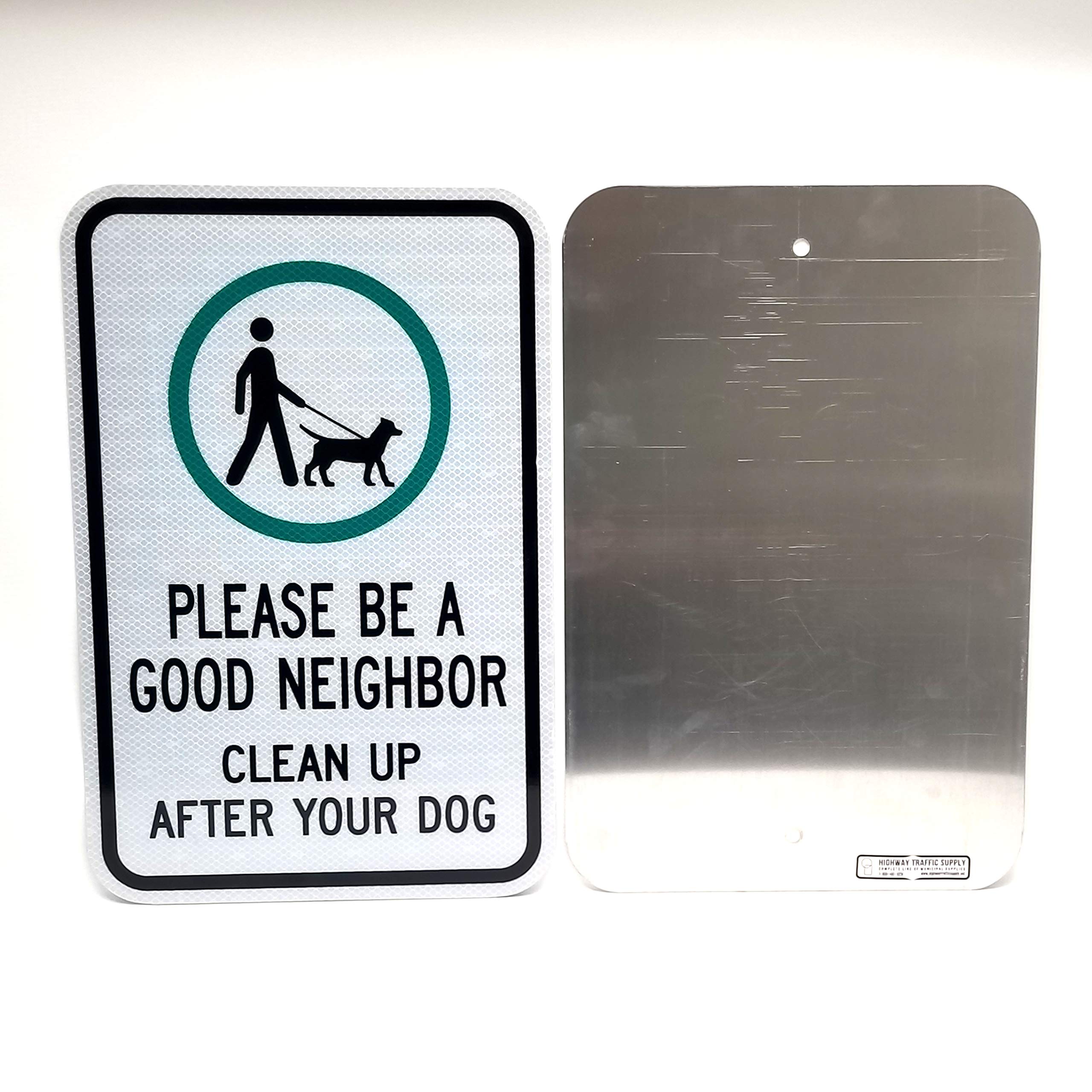 Dog Poop Pick Up & Leash Curb Sign | Encourages Pet Waste Pick Up | Weather Resistant | Aluminum & Reflective Materials | 12