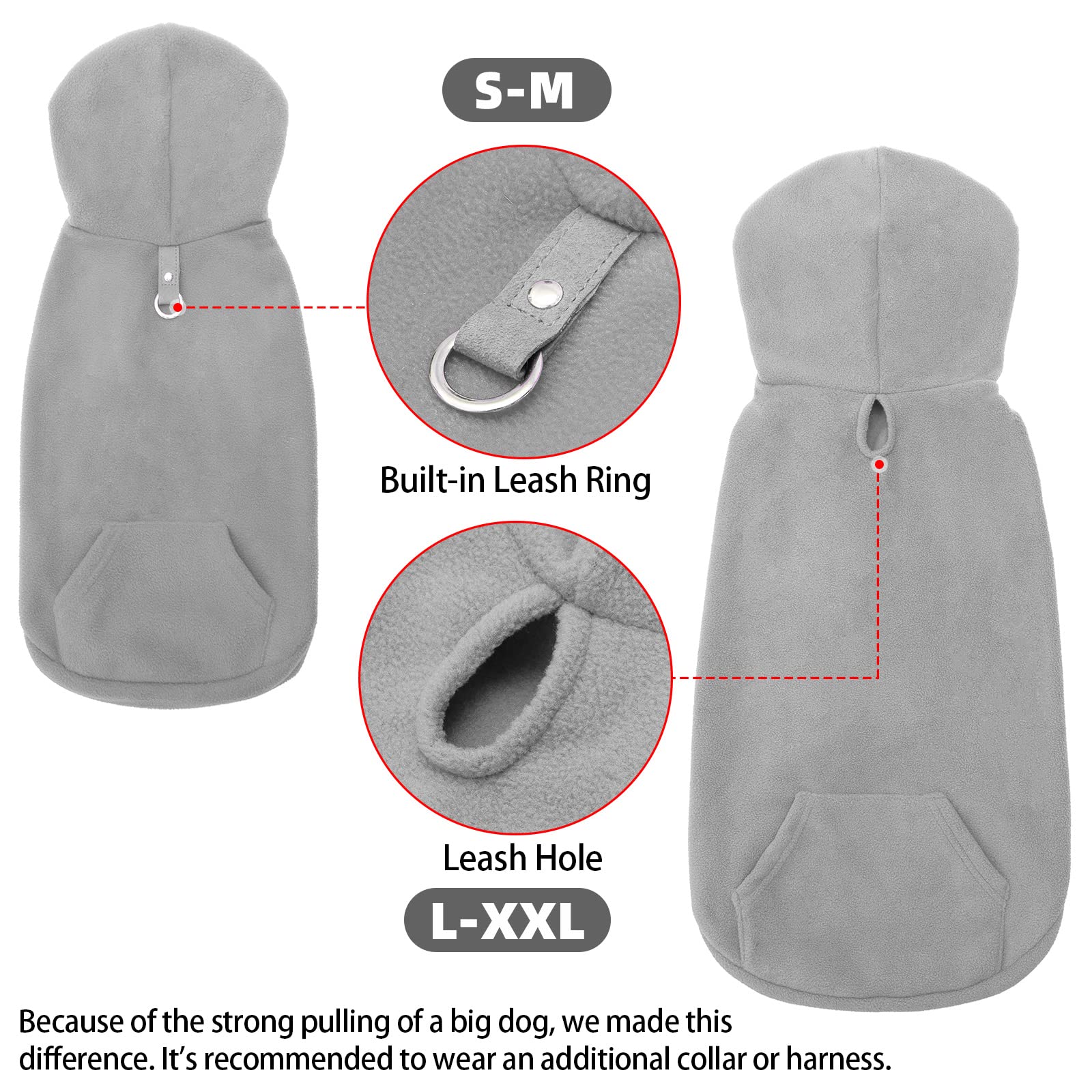 Expawlorer Pet Dog Clothes With Pocket, Polar Fleece Dog Hoodie Fall Cold Winter Sleeveless Sweater With Hat Warm Cozy Sweatshirt For Small To Large Dogs Boy And Girl (Grey, Xl)