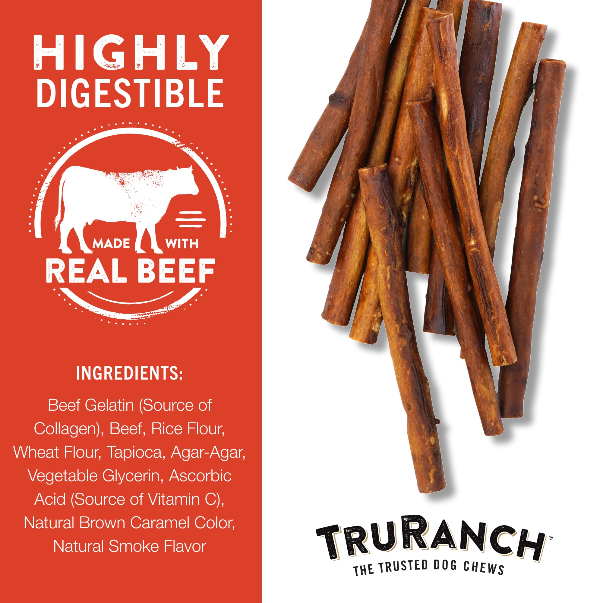 TRURANCH Peanut Butter 5 Stick Dog Chews - 5 Pack | 100% All Natural, Long Lasting & Rawhide Free Dog Chews - Premium Dog Treats