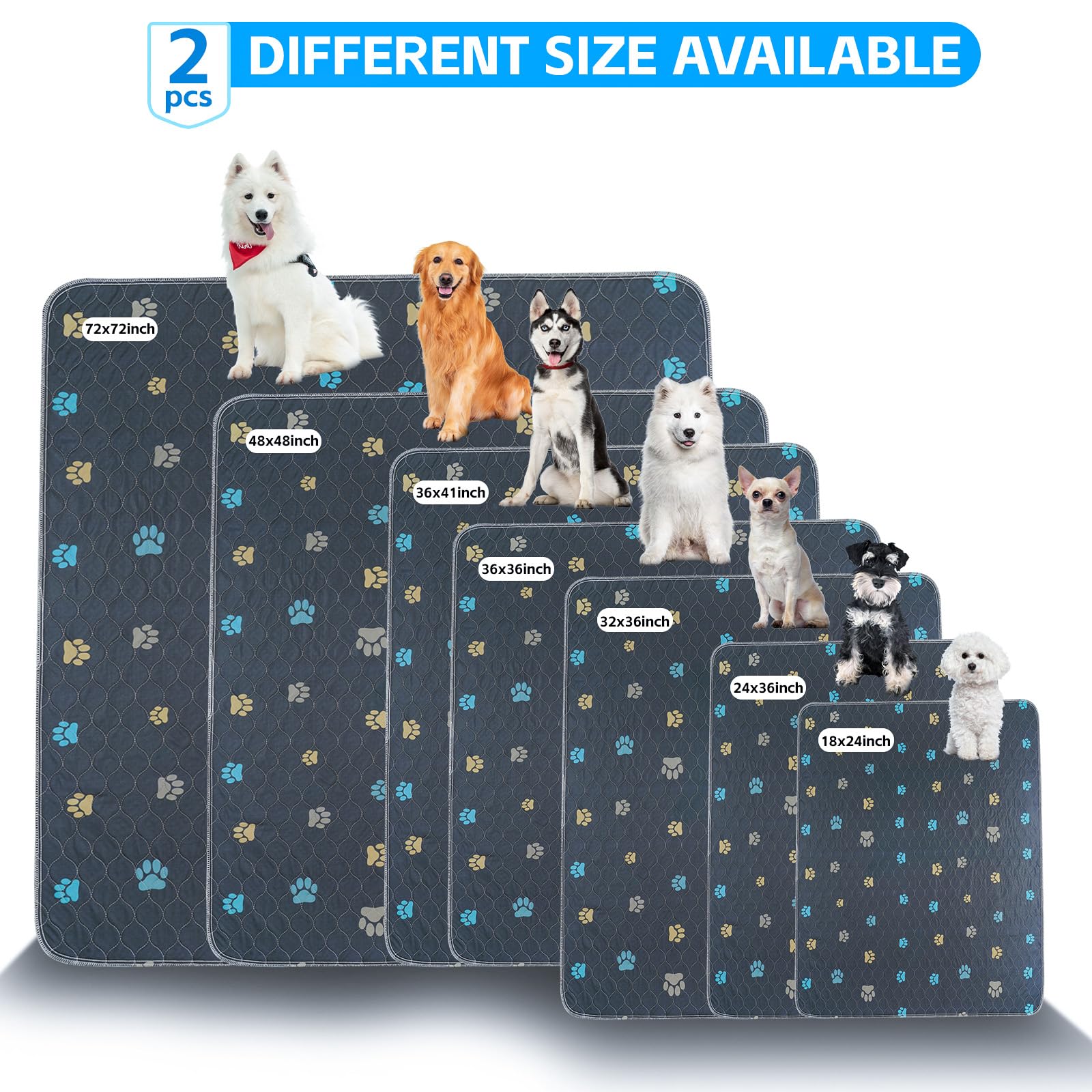 Aitmexcn Washable Puppy Dog Pee Pad, 2Pcs 100% Waterproof Whelping Training Mat For Puppy/Senior Dog, Fast Drying Reusable Puppy