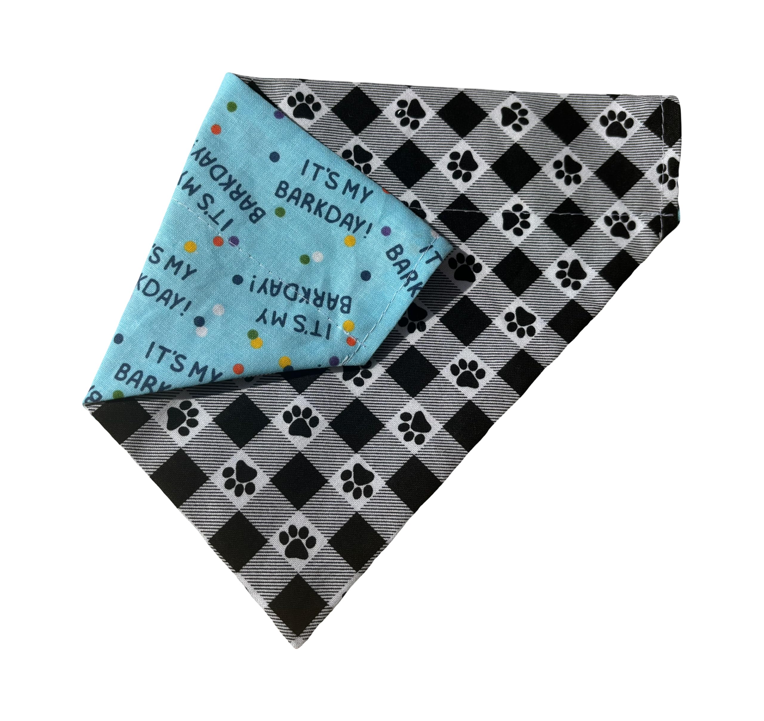 Birthday Dog Bandana | Colorful Dog Bandana | Blue | Plaid | Reversible Slip On Dog Bandana | Slip Over The Collar Bandana | For