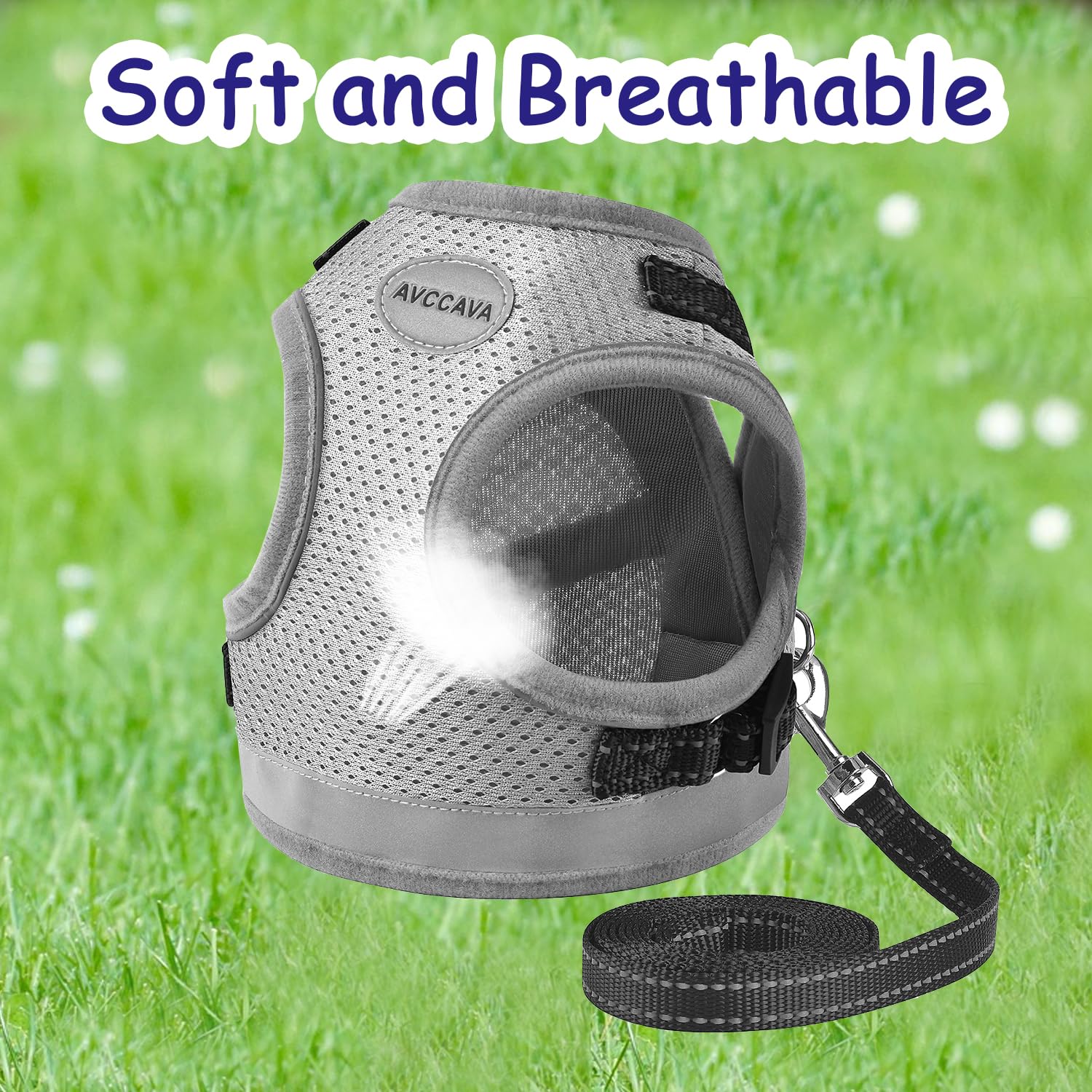 Cat Harness And Leash For Walking, Kitten Escape Proof Harnesses, Adjustable Reflective Puppy Harness With Leashes Set, Easy Adjustable Soft Net Breathable Pet Safety Vest M (Chest: 12' - 14') Grey