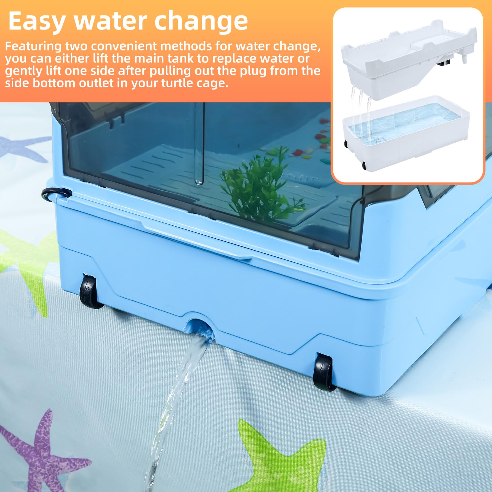 RunDuck Turtle Habitat Tank Kit - XL Blue, Plastic with Filtration, Heat Lamp & Water Pump for Fresh Water Fun