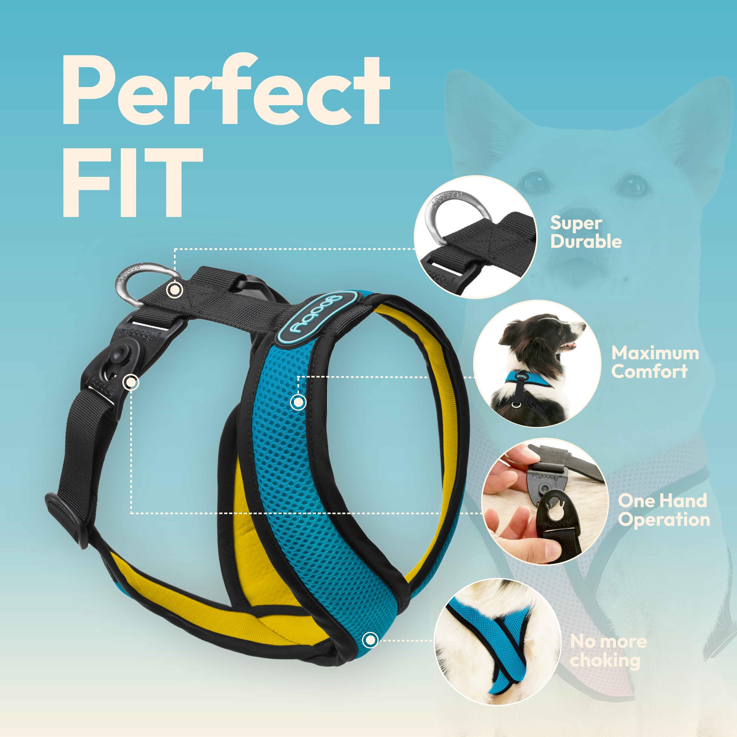 Gooby Comfort X Harness Dual Snap Mesh In Dog Harness - Ocean, Small