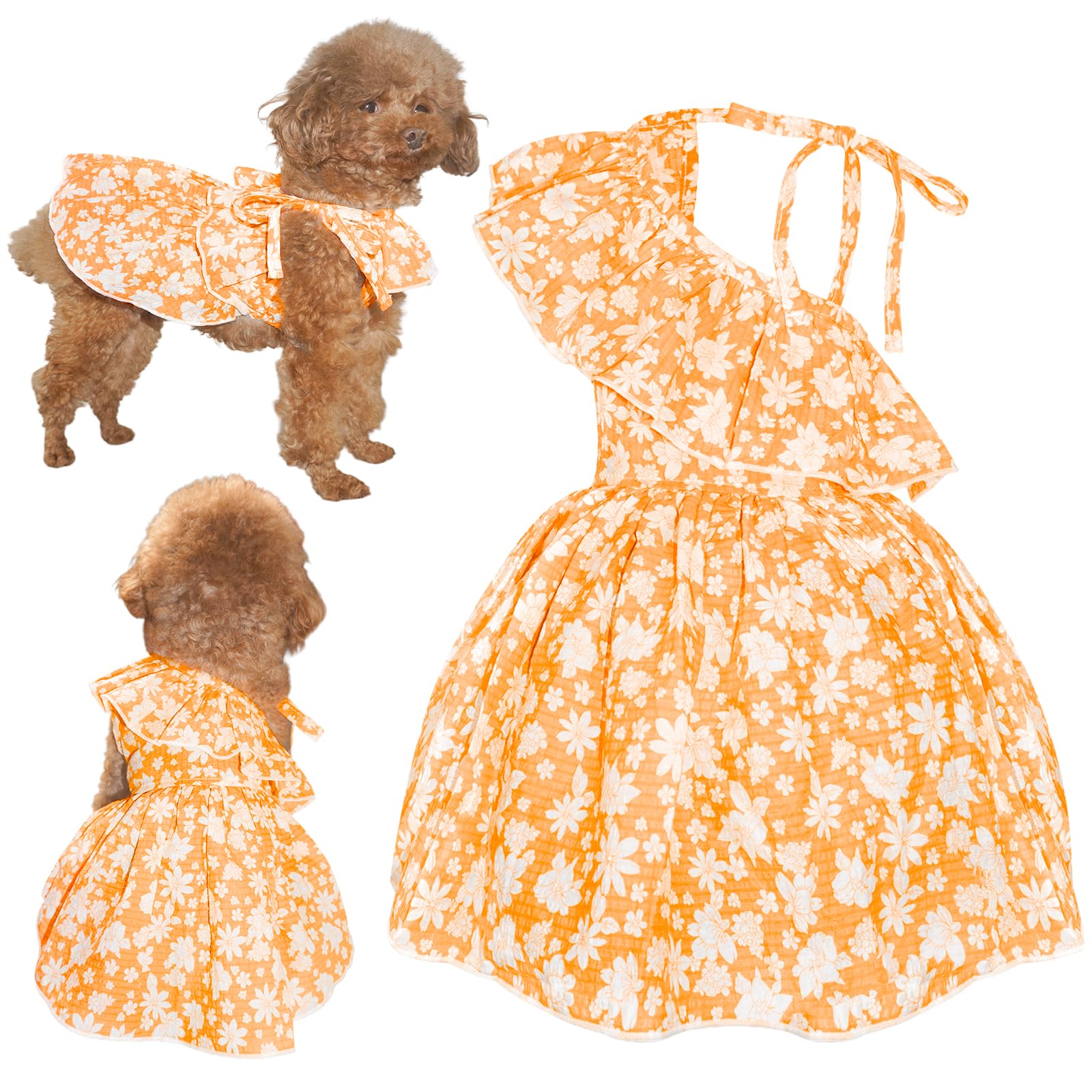 Topkins Dog Dress, Cute Dog Princess Dress With Lace-Up, Pretty Prints Pet Dress Clothes For Small Dog (Orange, S)