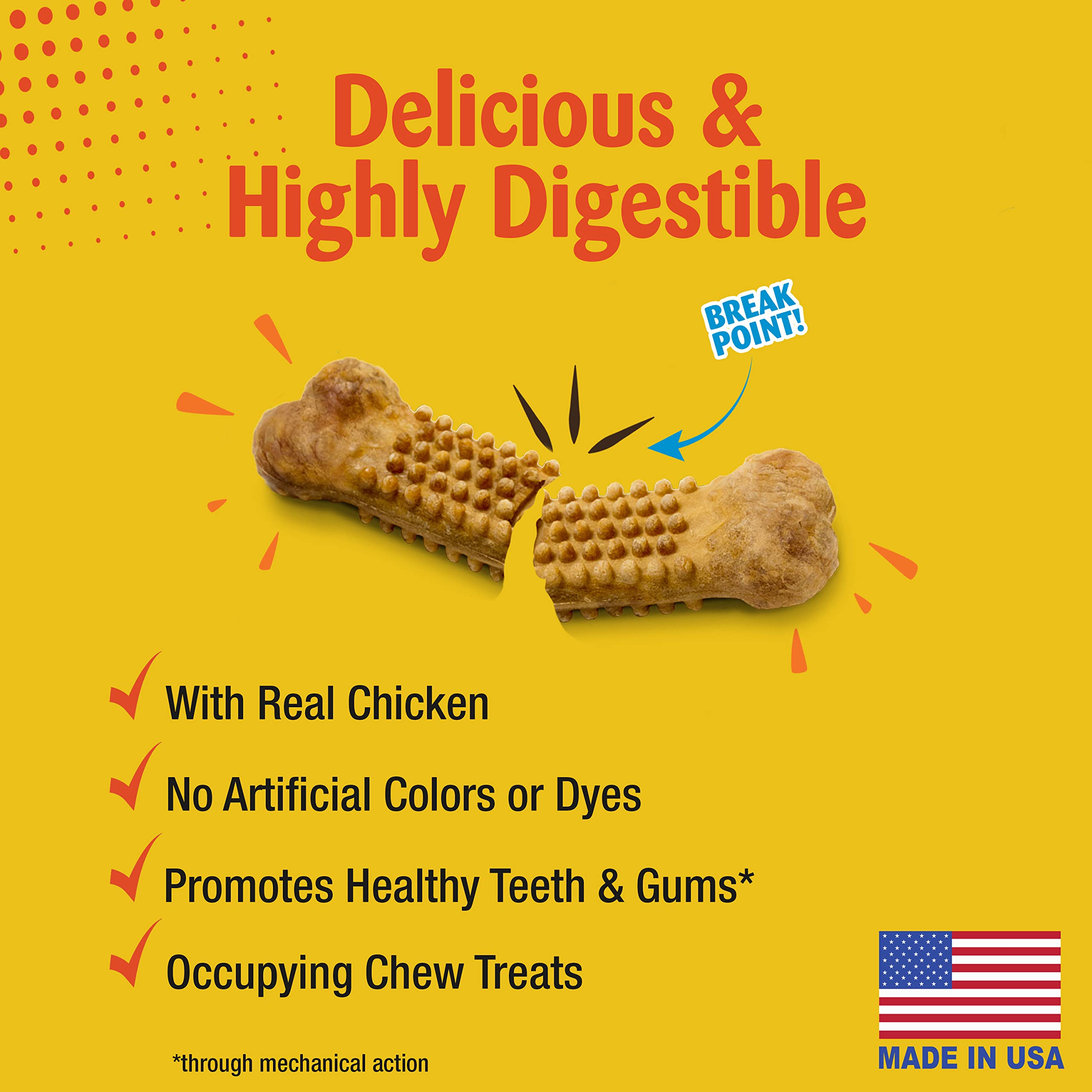 Nylabone Nubz Natural Edible Chew Treats for Dogs, Long Lasting Chews Made in USA, Chicken Flavor, Large - Up to 50 lbs. (20 Cou